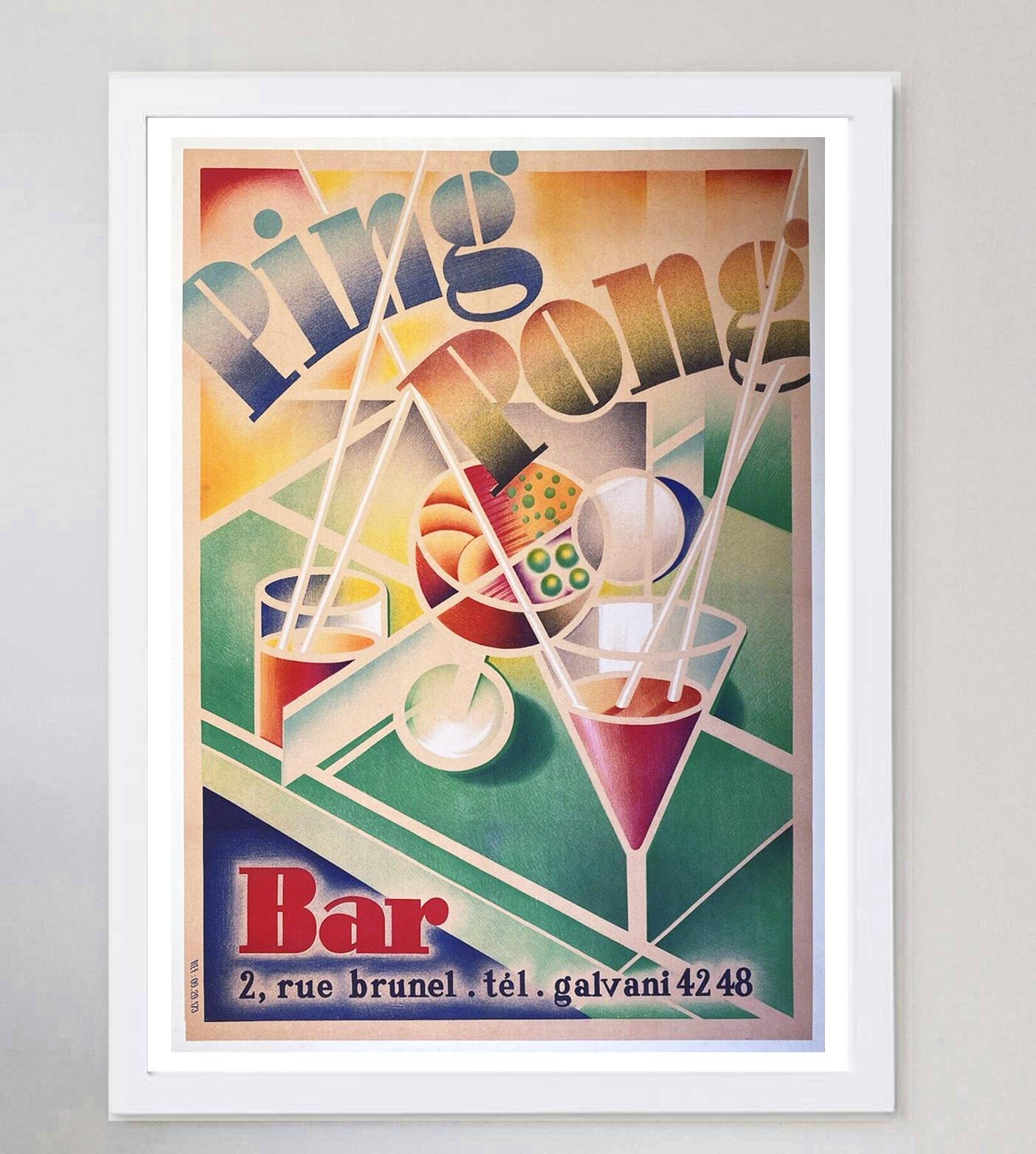 Art Deco 1958 Ping Pong Bar Original Vintage Poster For Sale