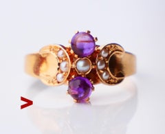 1958 Anillo Amatista Semilla Perlas Oro Amarillo 18K Ø 5.25 US /2.2 gr