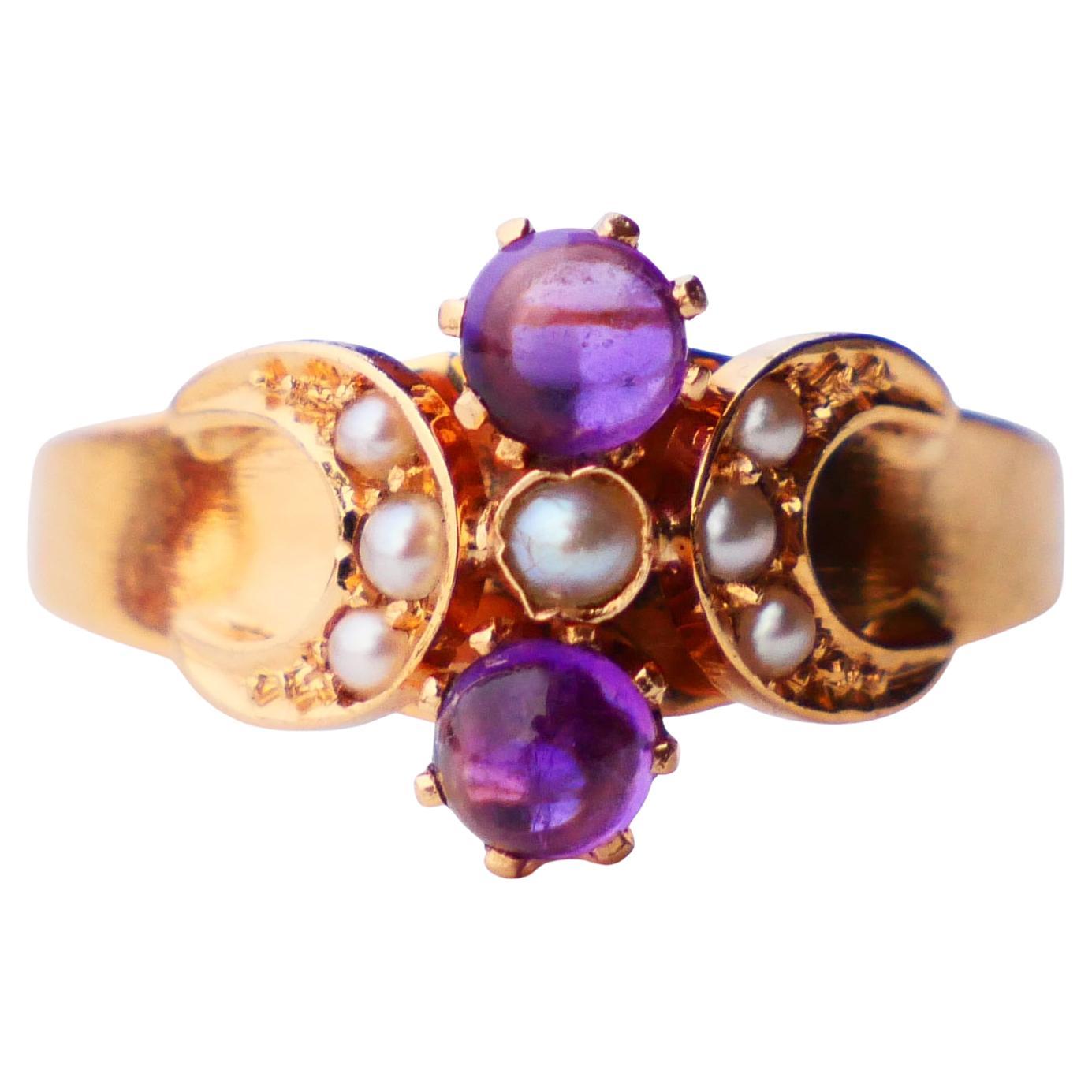 1958 Ring Amethyst Seed Pearls 18K Yellow Gold Ø 5.25 US /2.2 gr For Sale