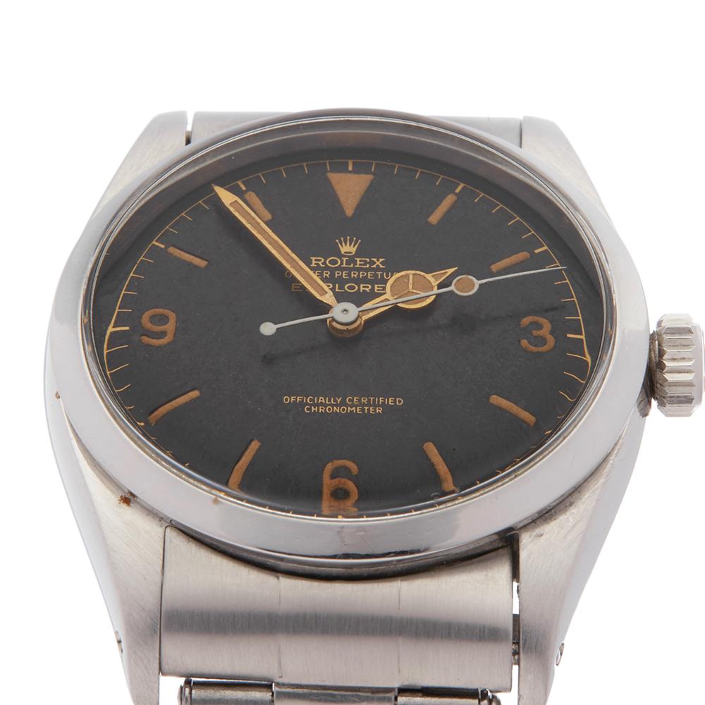 1958 Rolex Explorer I Gilt Dial Stainless Steel 6610 Wristwatch In Good Condition In Bishops Stortford, Hertfordshire