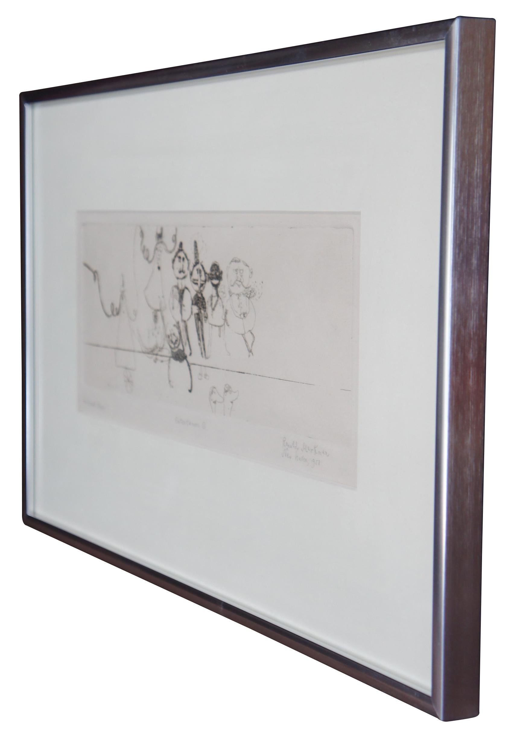 Midcentury etching by Ronald Markman, made exclusively for Ernest Boyer of Dayton Ohio. Edition 1/1. Features a circus of characters and abstract figures, cats, men, and mustaches

Biography
Ronald Markman (May 29, 1931 – May 30, 2017) was an
