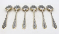1958 Russian Set of 6 Niello Gilded Silver Spoons