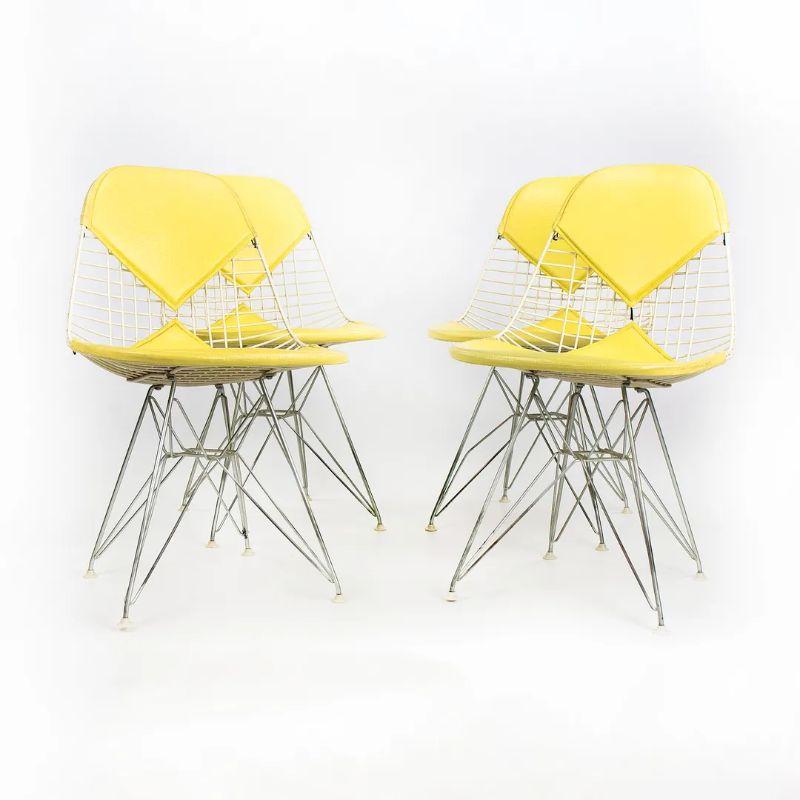 1958 Set of 4 Herman Miller Eames DKR-2 Wire Bikini Chairs in Yellow Naugahyde For Sale 6