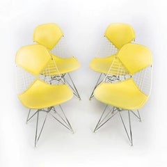 Vintage 1958 Set of 4 Herman Miller Eames DKR-2 Wire Bikini Chairs in Yellow Naugahyde