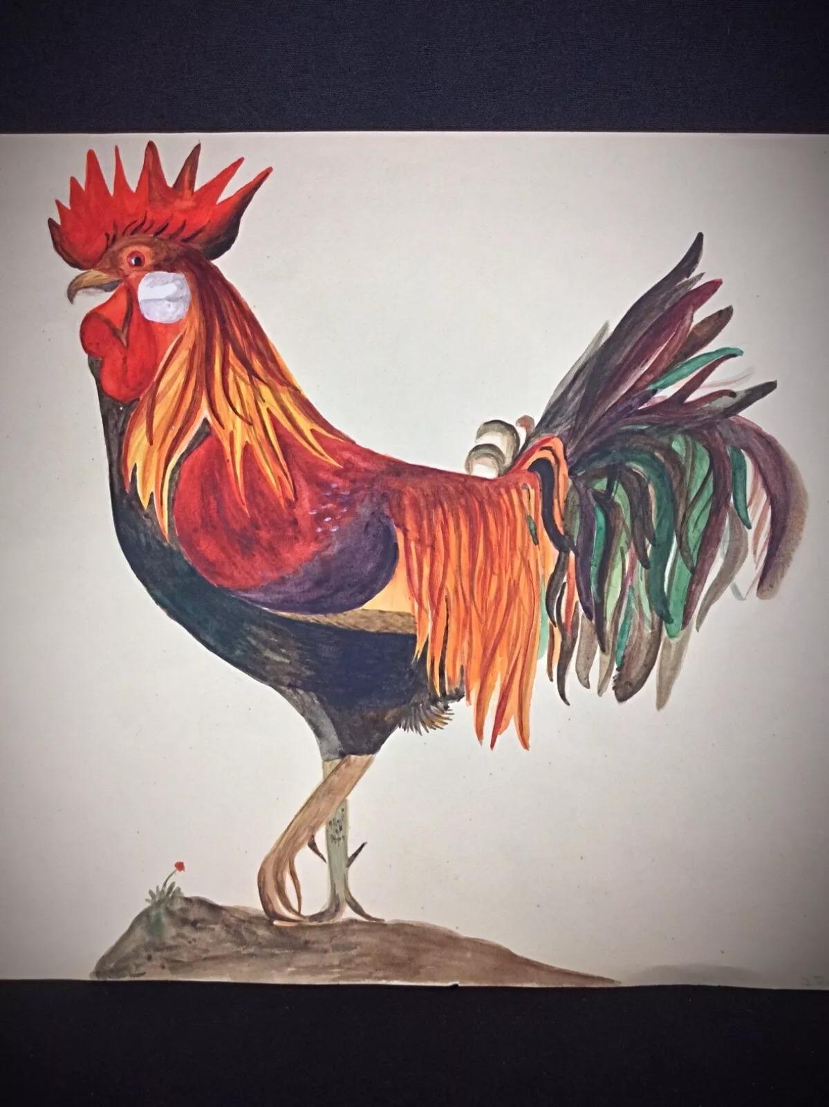 Nature morte au coq à l'aquarelle de 1958 par J. René Rommel - Signée  - 2Y292 en vente 5