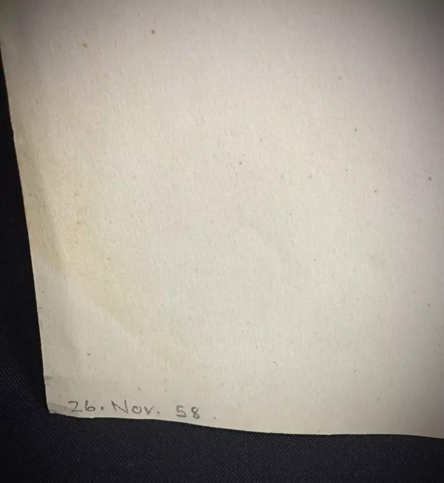 Milieu du XXe siècle Nature morte au coq à l'aquarelle de 1958 par J. René Rommel - Signée  - 2Y292 en vente
