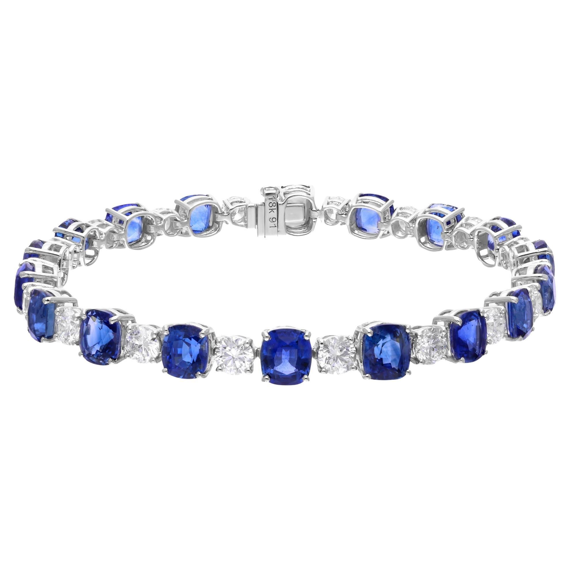 Zafiro azul de 19,58 quilates y pulsera de tenis con diamantes de 4,71 quilates en oro blanco de 14 quilates Corte cojín en venta