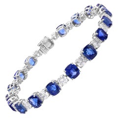 19,58 Karat Blauer Saphir mit 4,71 Karat Diamant Tennisarmband aus 14k Weißgold