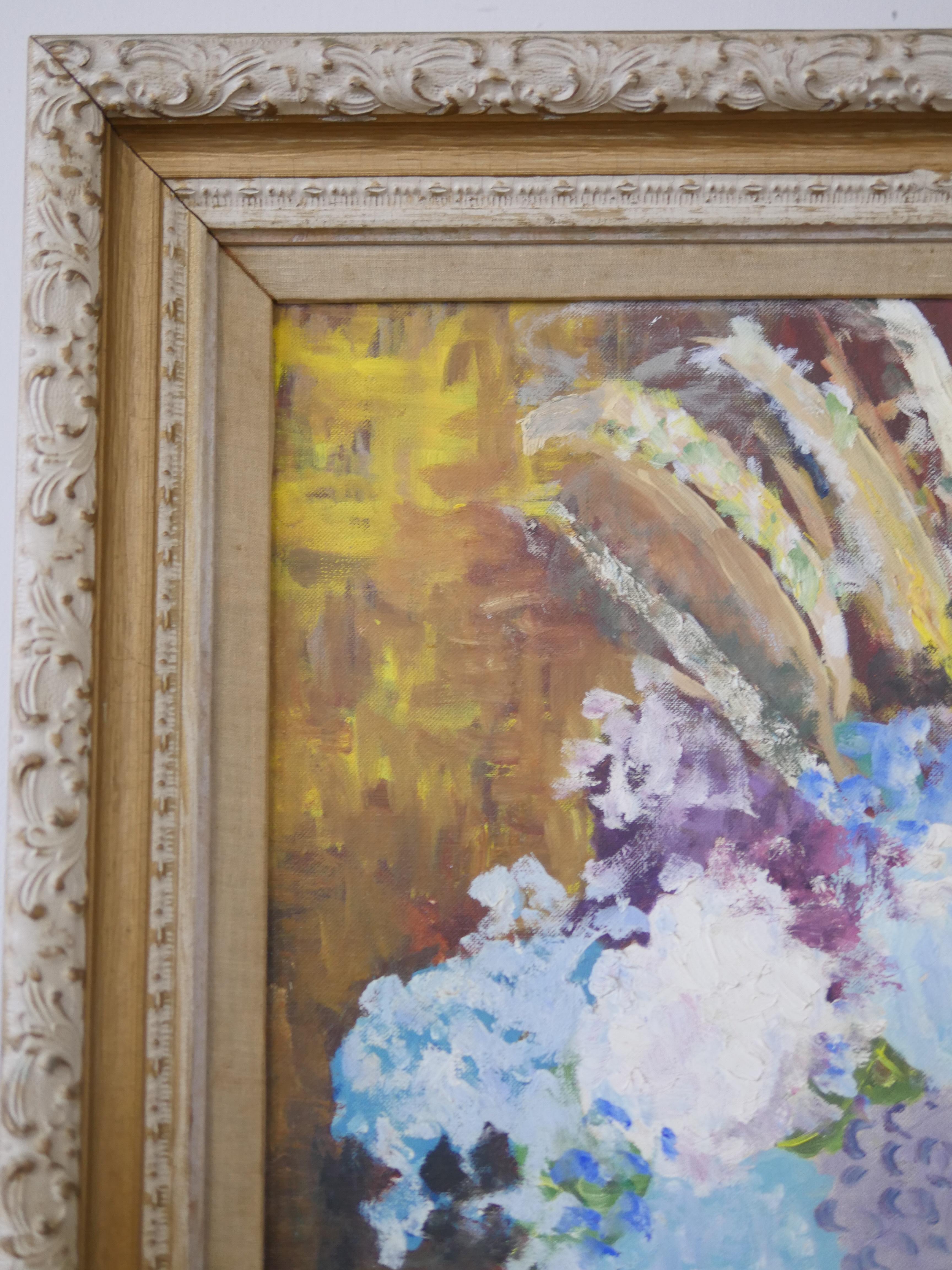 1959 Abstract Still Life Floral Painting in Antique Frame In Good Condition For Sale In Miami, FL
