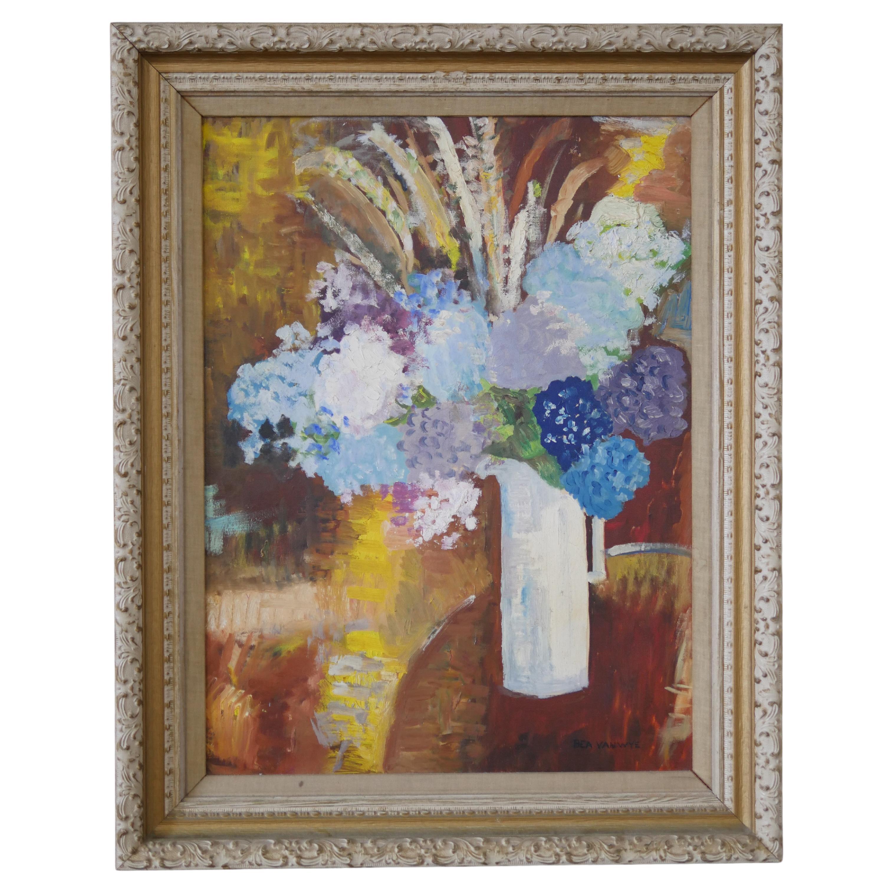 1959 Abstract Still Life Floral Painting in Antique Frame