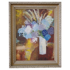 1959 Abstract Still Life Floral Painting in Retro Frame
