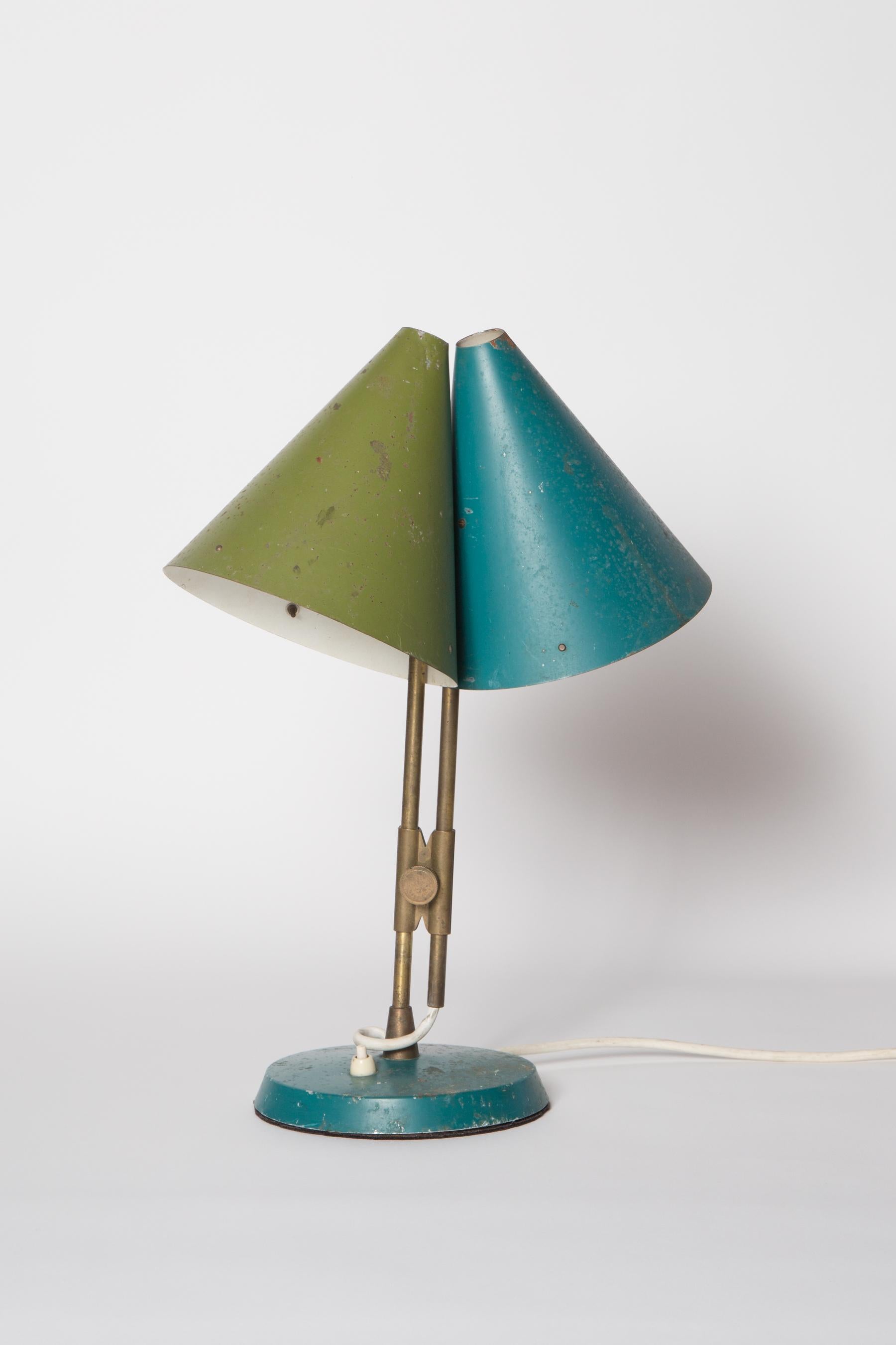 1959 Bent Karlby 'Mosaik' Adjustable Brass & Lacquered Metal Table Lamp for Lyfa 7