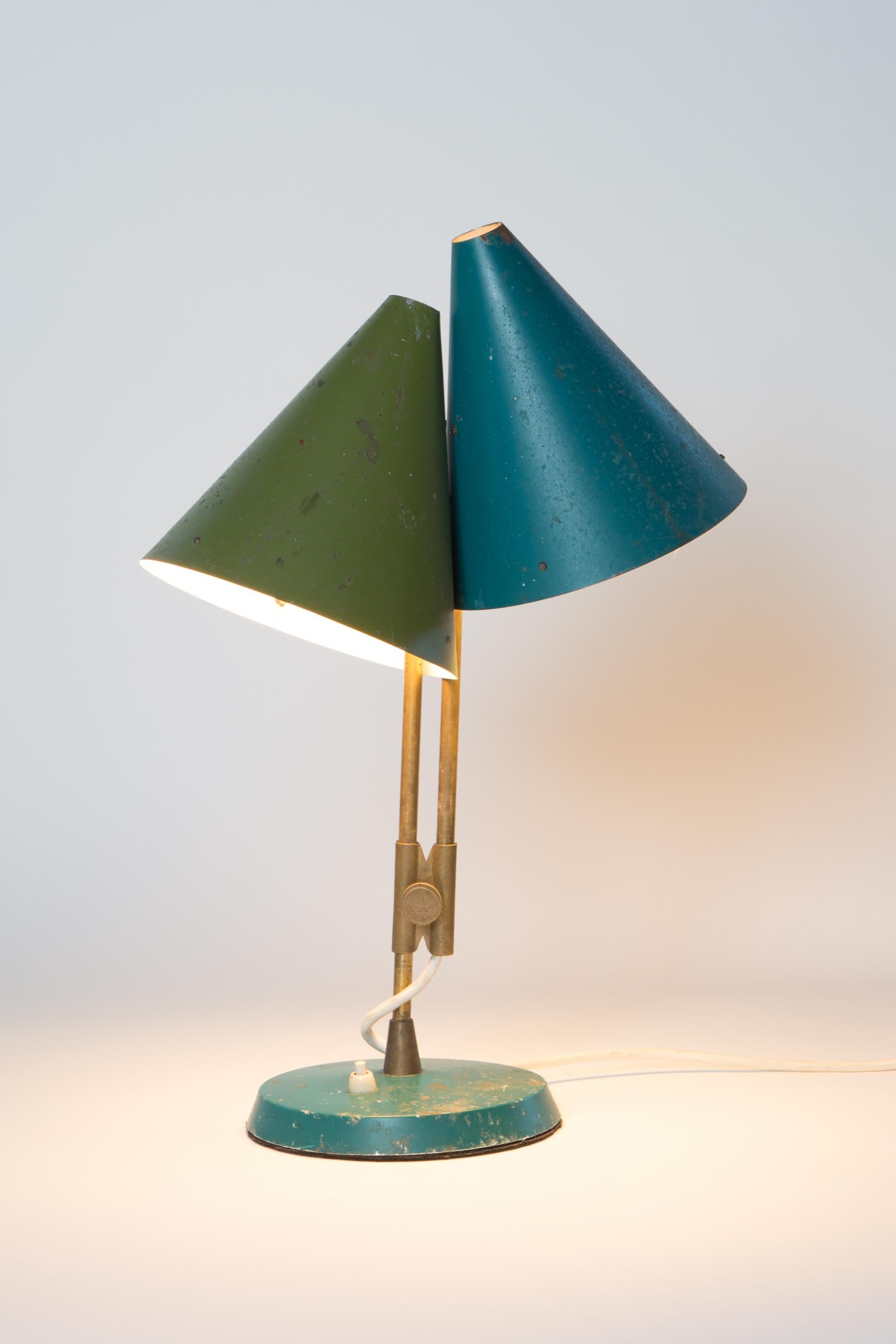 1959 Bent Karlby 'Mosaik' Adjustable Brass & Lacquered Metal Table Lamp for Lyfa 9