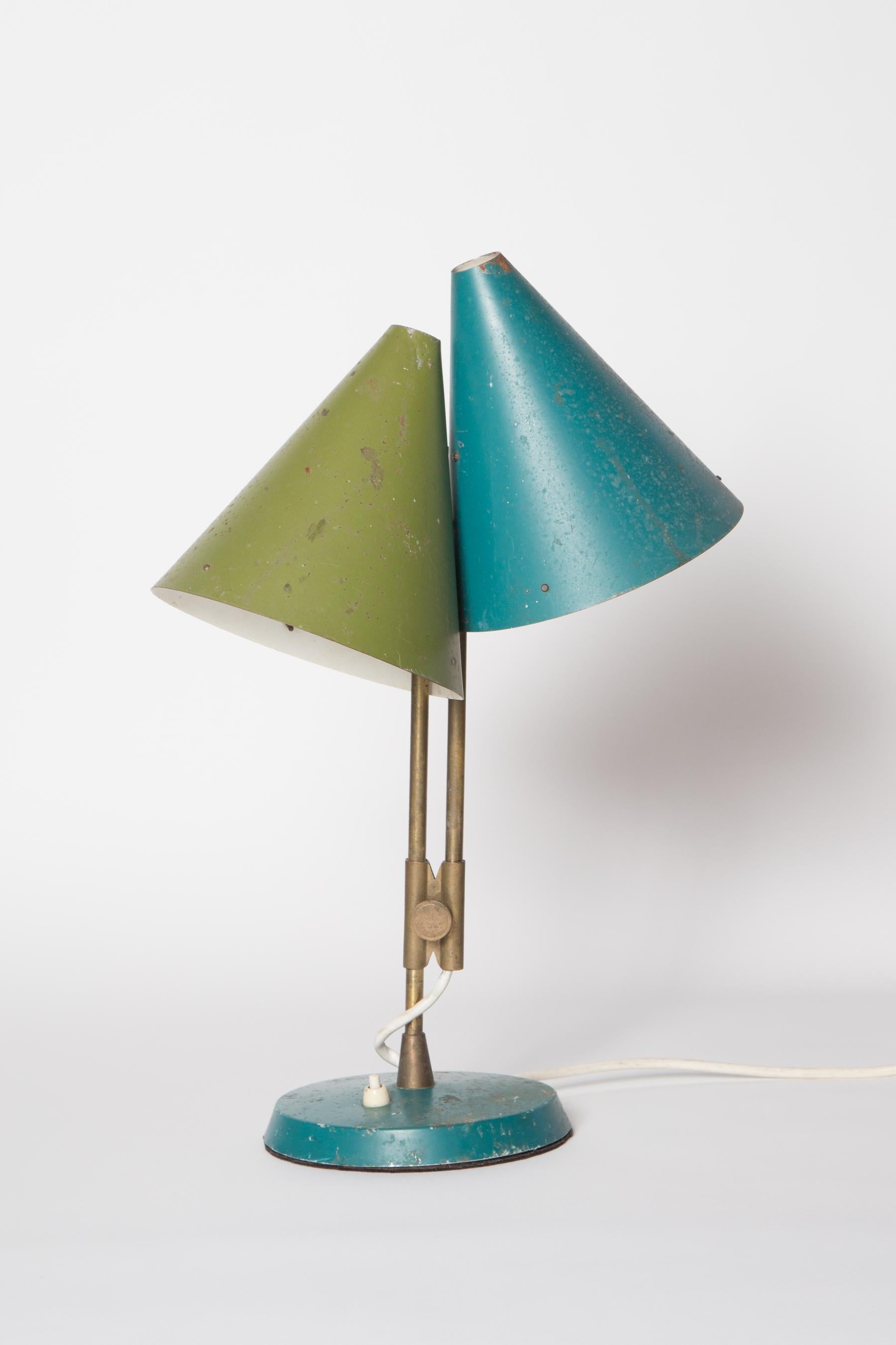 1959 Bent Karlby 'Mosaik' Adjustable Brass & Lacquered Metal Table Lamp for Lyfa 10