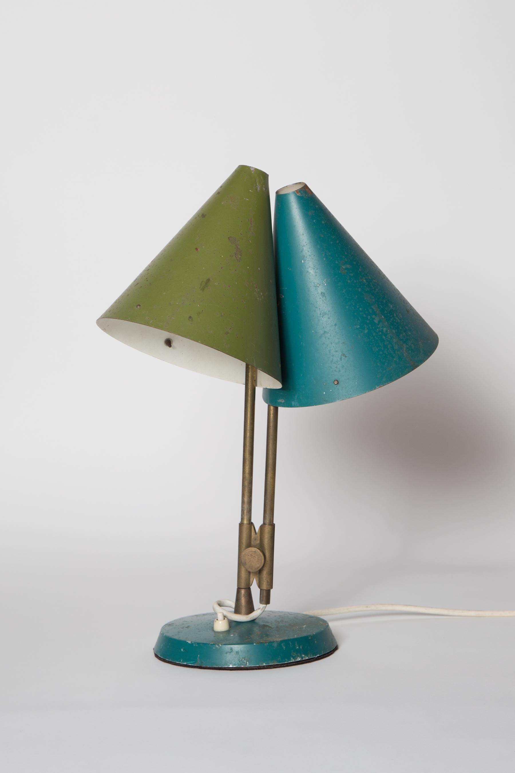 1959 Bent Karlby 'Mosaik' Adjustable Brass & Lacquered Metal Table Lamp for Lyfa 12