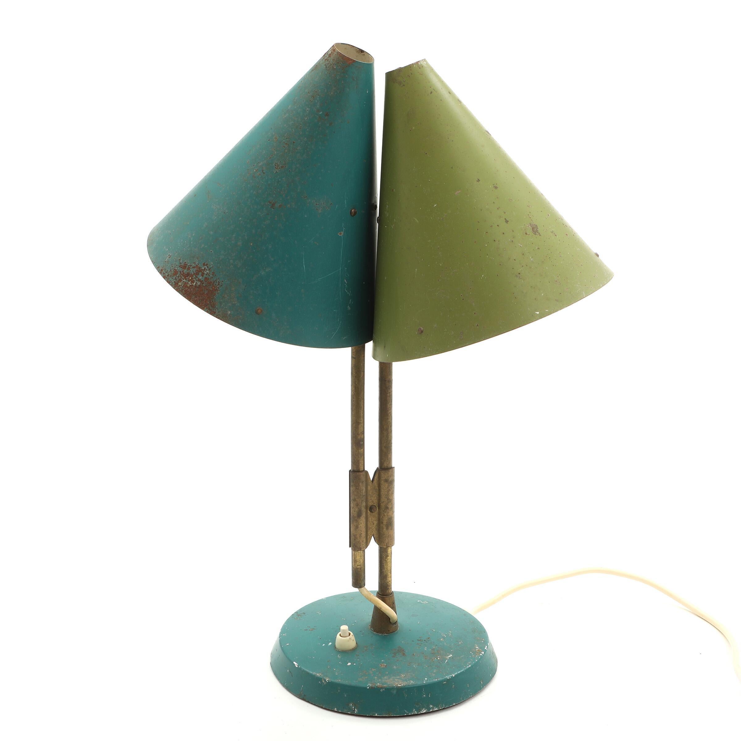 Mid-20th Century 1959 Bent Karlby 'Mosaik' Adjustable Brass & Lacquered Metal Table Lamp for Lyfa