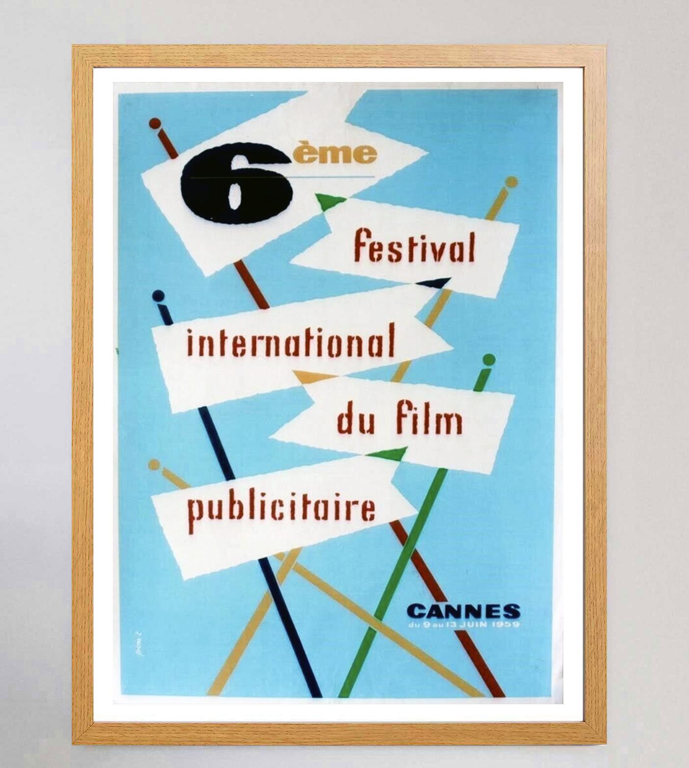 Mid-Century Modern Affiche vintage d'origine du Festival du film de Cannes, 1959 en vente