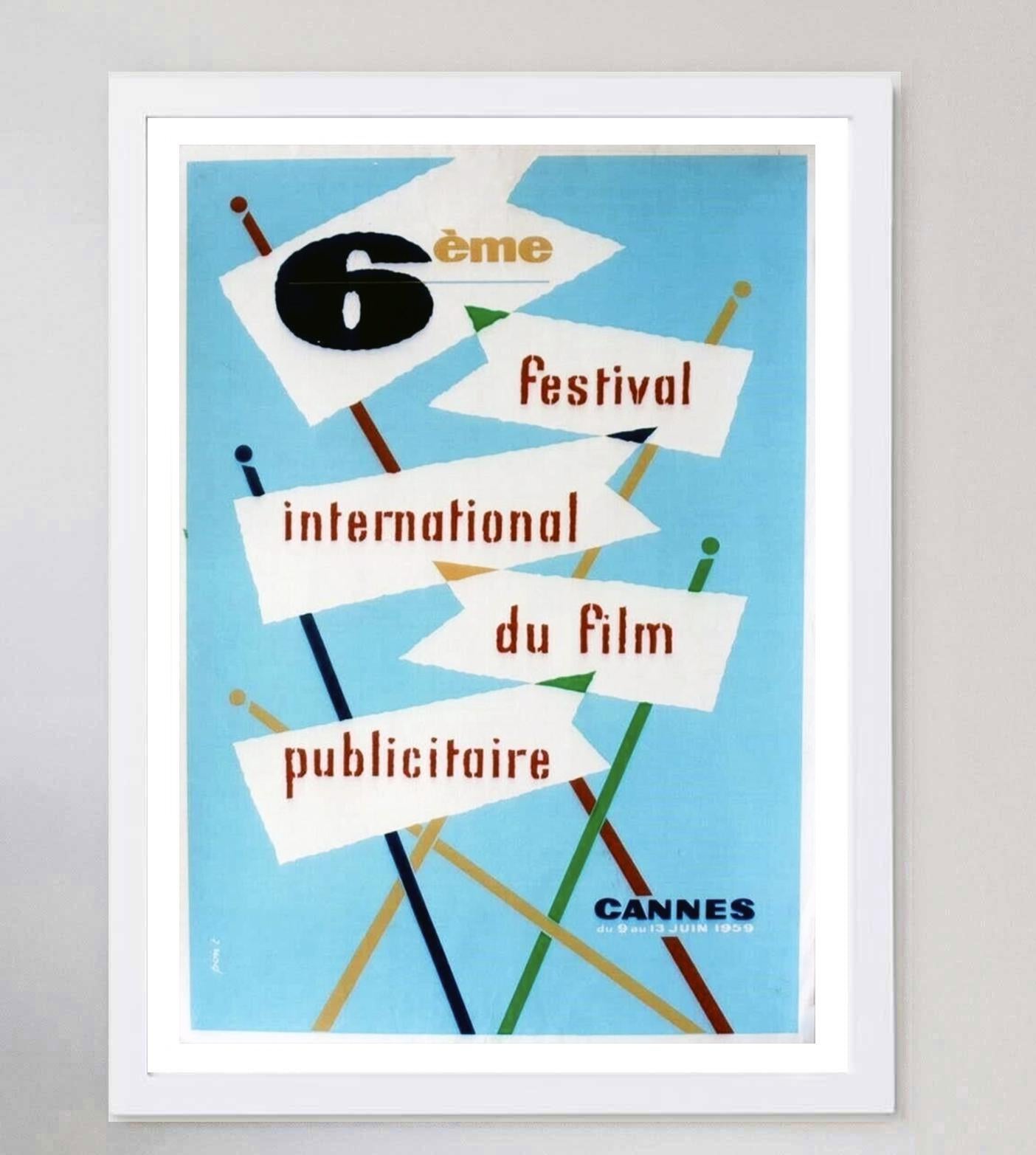 Mid-Century Modern 1959 Cannes Film Festival Original Vintage Poster For Sale