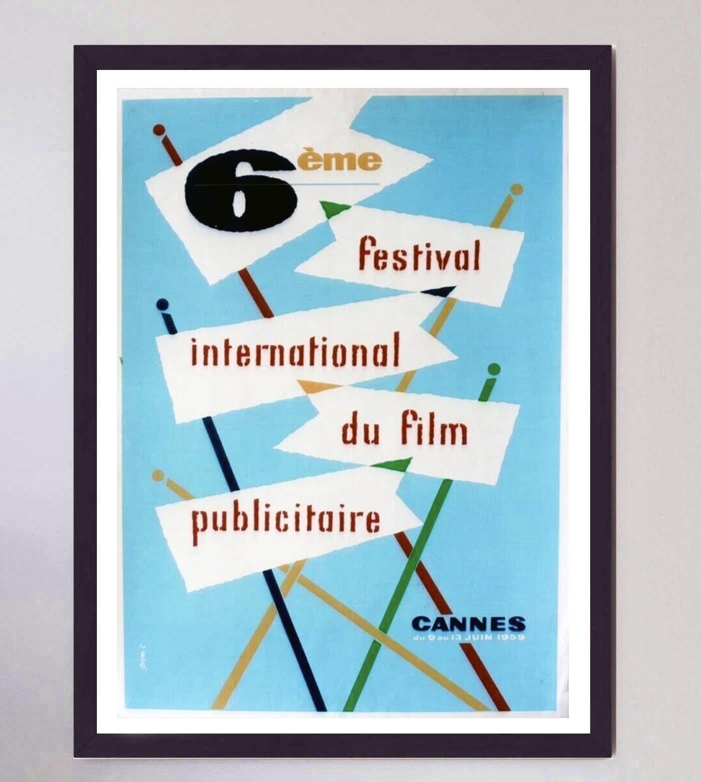Affiche vintage d'origine du Festival du film de Cannes, 1959 Bon état - En vente à Winchester, GB