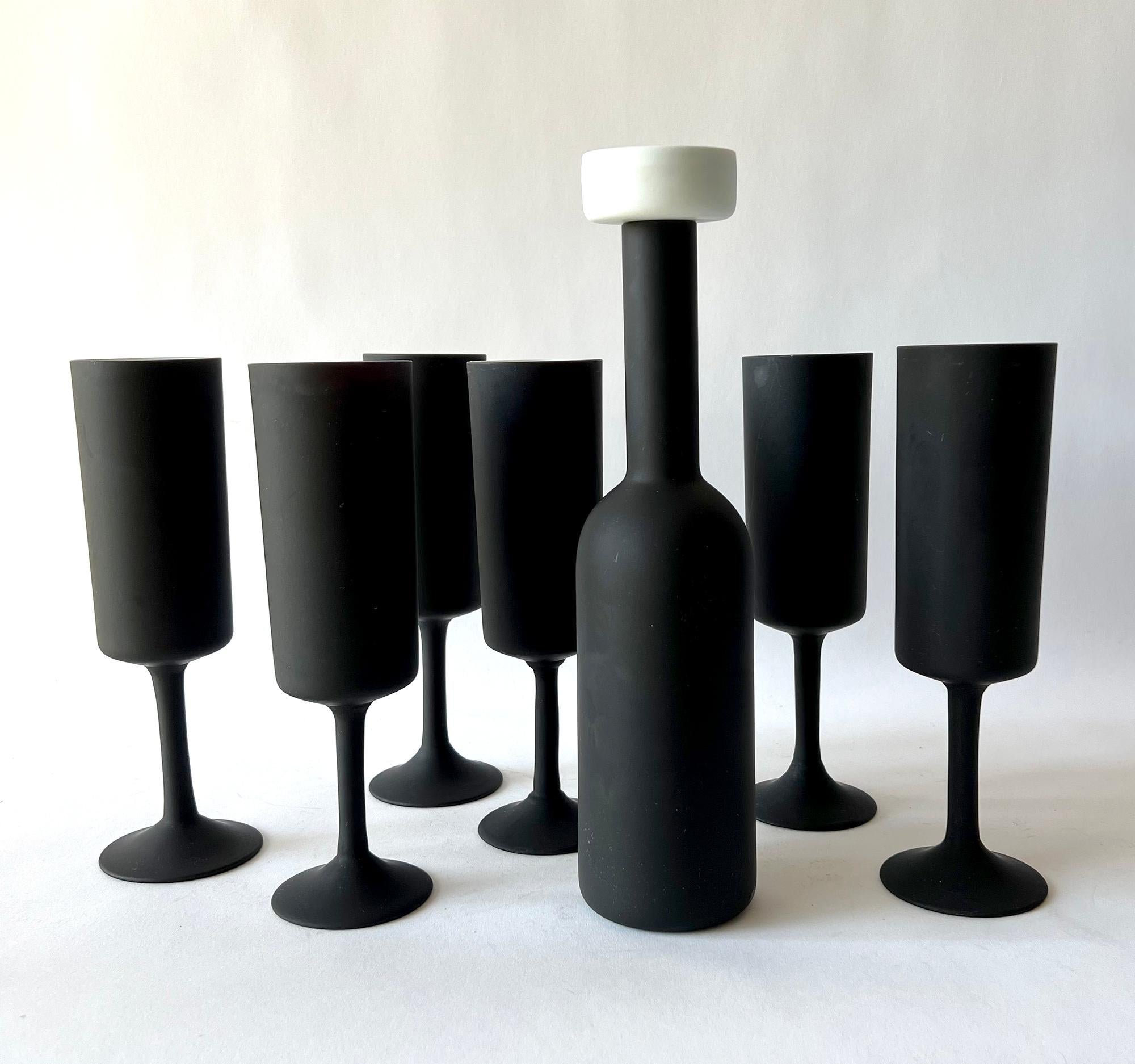 Mid-Century Modern 1959 Carlo Moretti Umberto Nason Italian Modern Satinato Decanter Wine Glass Set