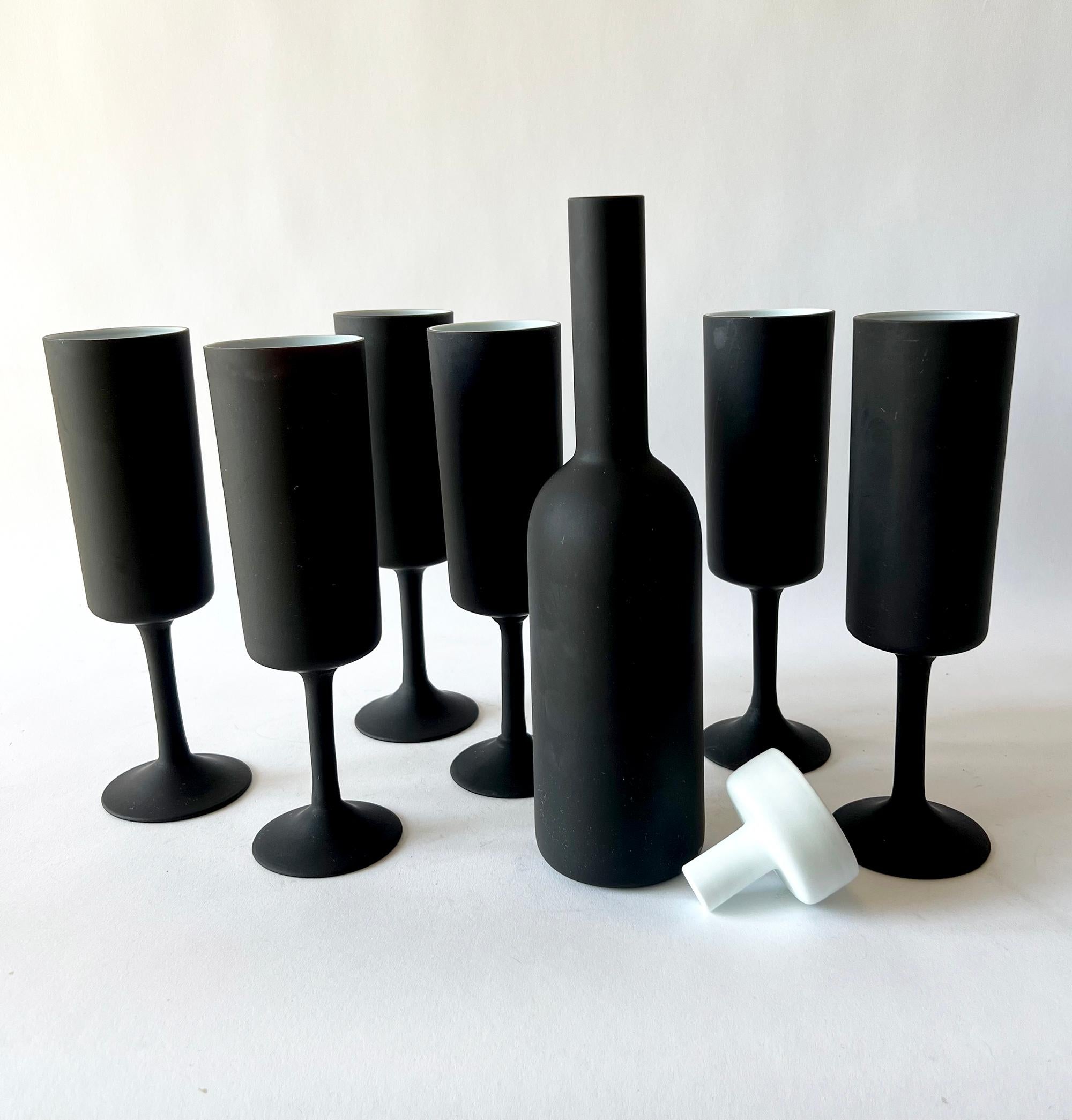 1959 Carlo Moretti Umberto Nason Italian Modern Satinato Decanter Wine Glass Set In Good Condition In Palm Springs, CA