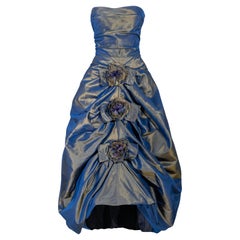 1959 Carosa Roma Iridescent Blue-Green Strapless Rose Gown