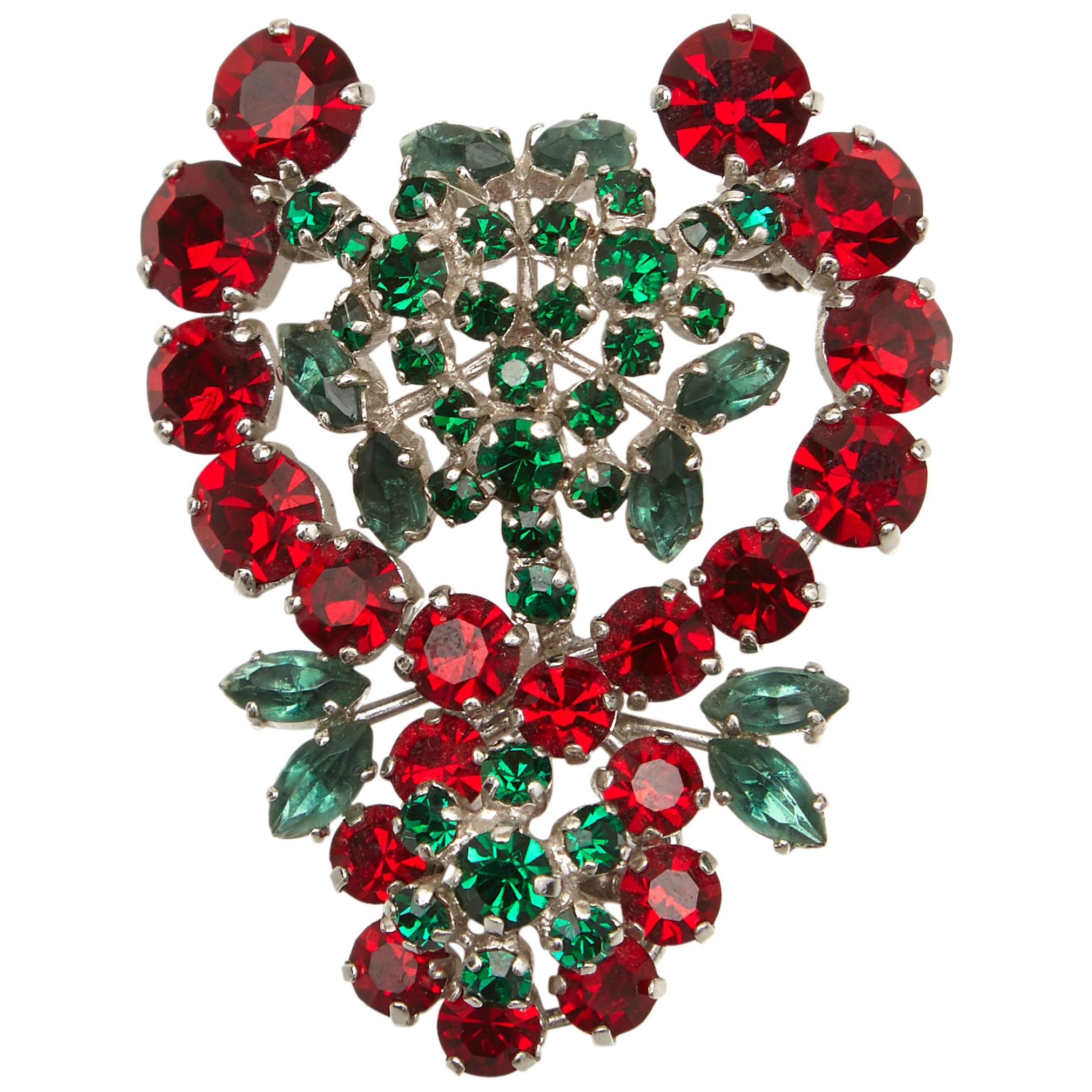 1959 Christian Dior by Henkel and Grosse Red and Green Crystal Brooch