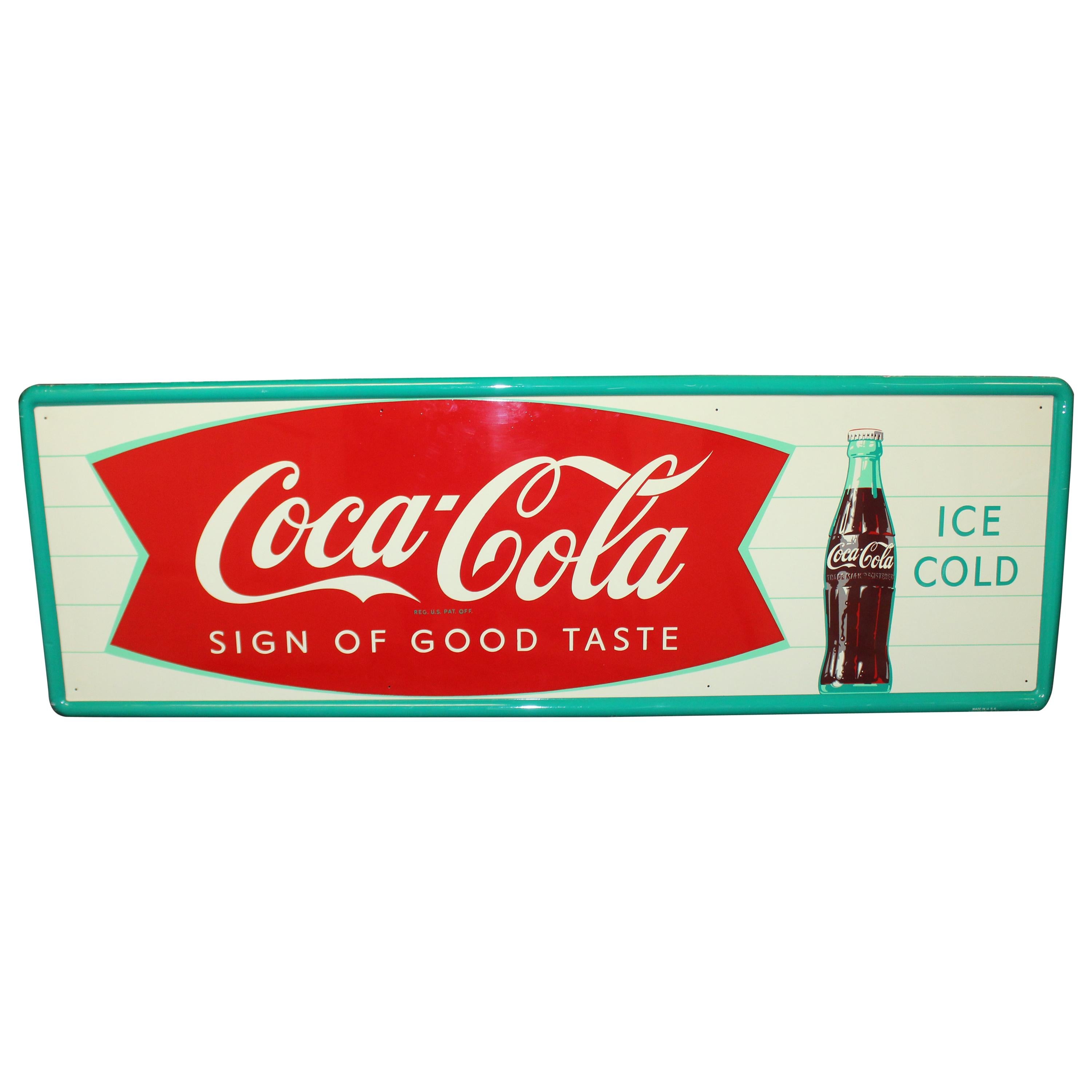 1959 Coca-Cola "Sign of Good Taste" Metal Sign For Sale