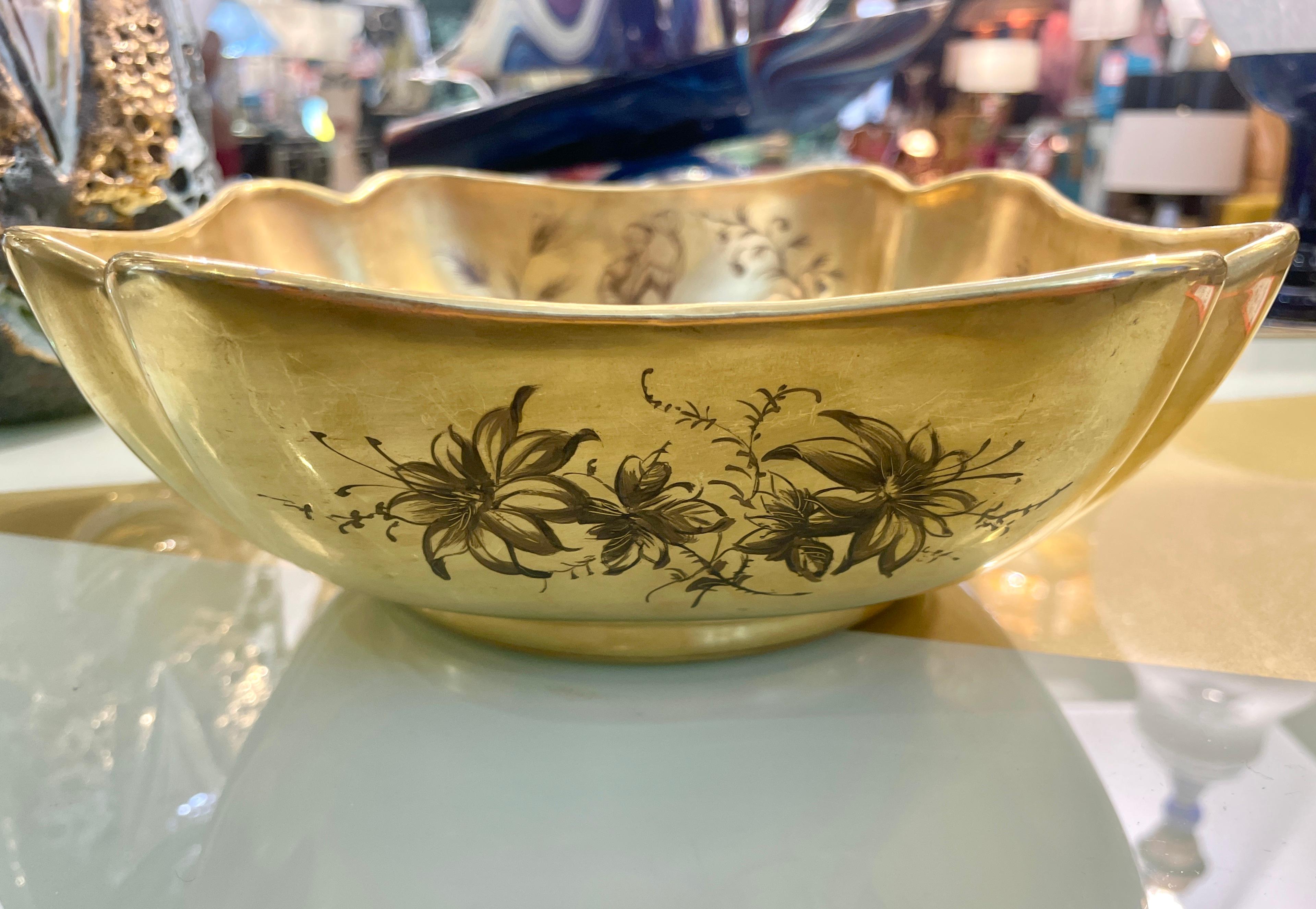 Mid-Century Modern French Gilded Ceramic Bowl & Spoon with Black Chinese Pattern For Sale 12