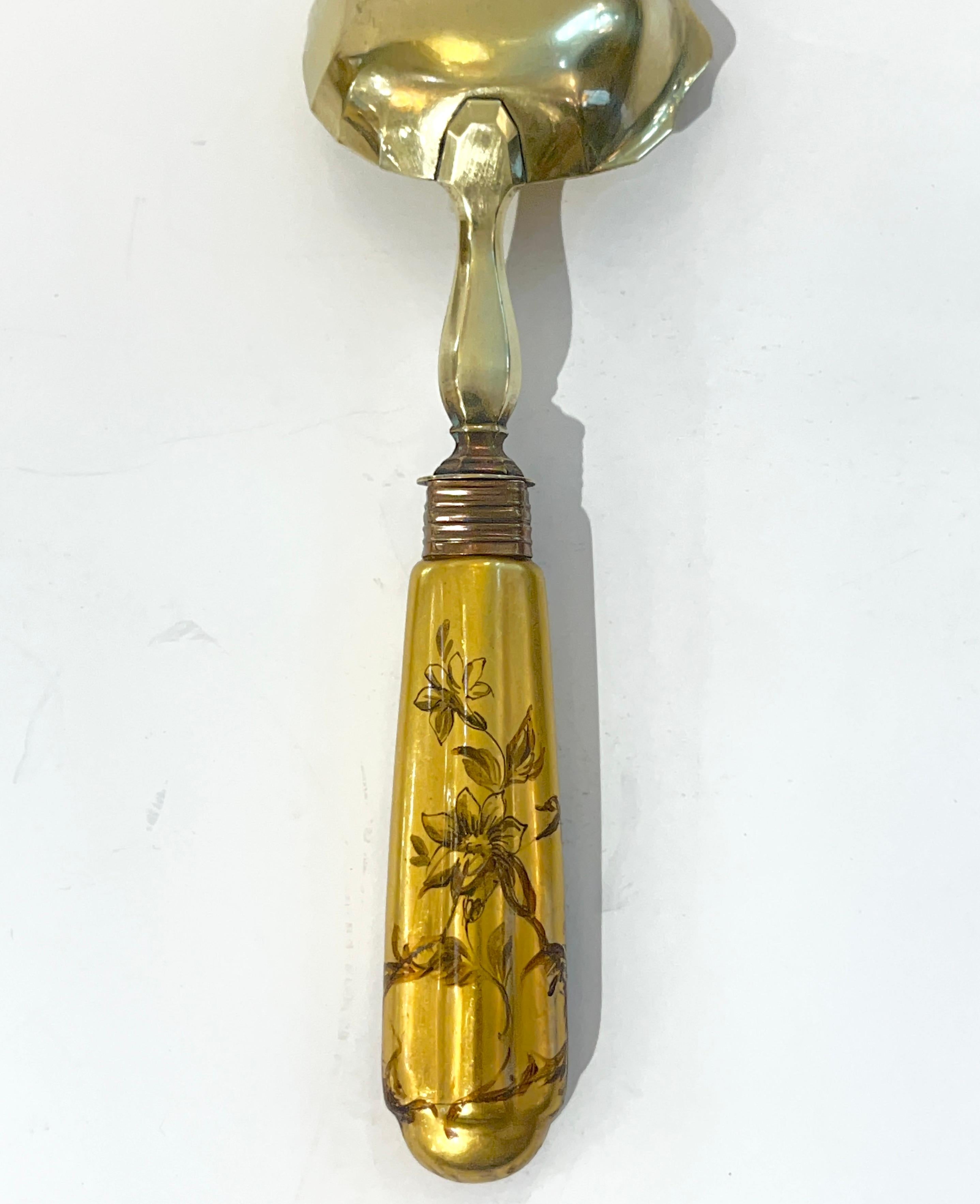 Mid-Century Modern French Gilded Ceramic Bowl & Spoon with Black Chinese Pattern For Sale 6