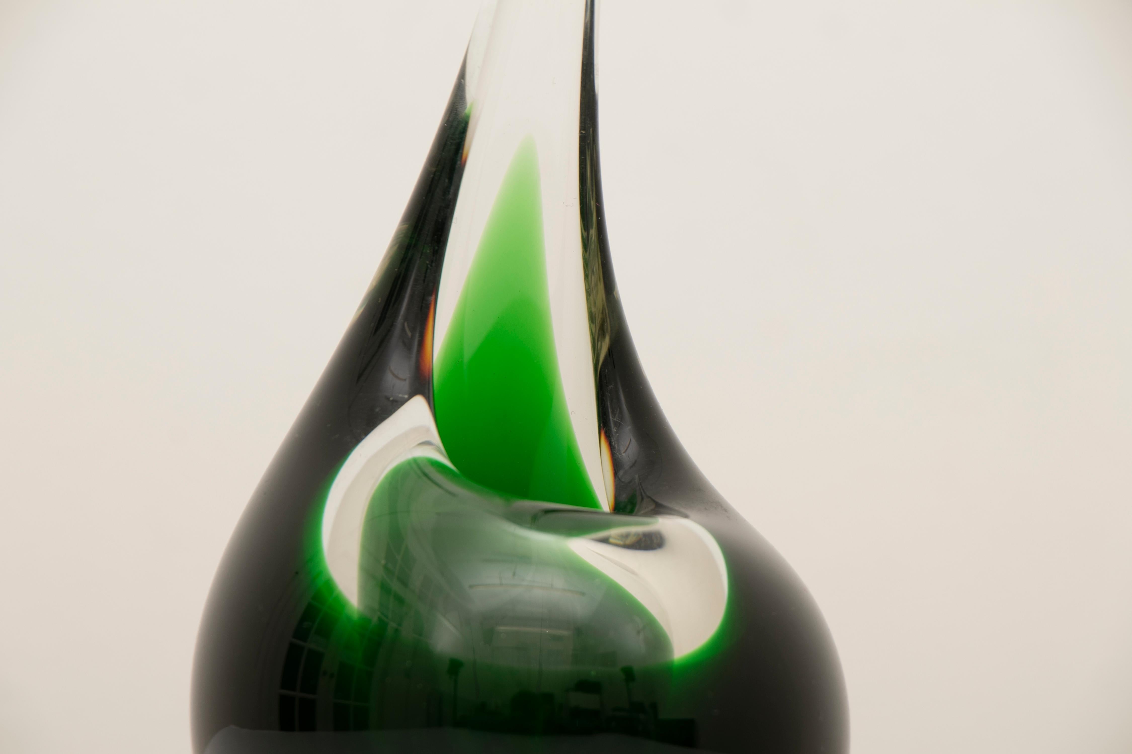 Danish 1959 Green Per Lütken for Holmegaard 'Flamingo' Art Glass Sculptural Vase