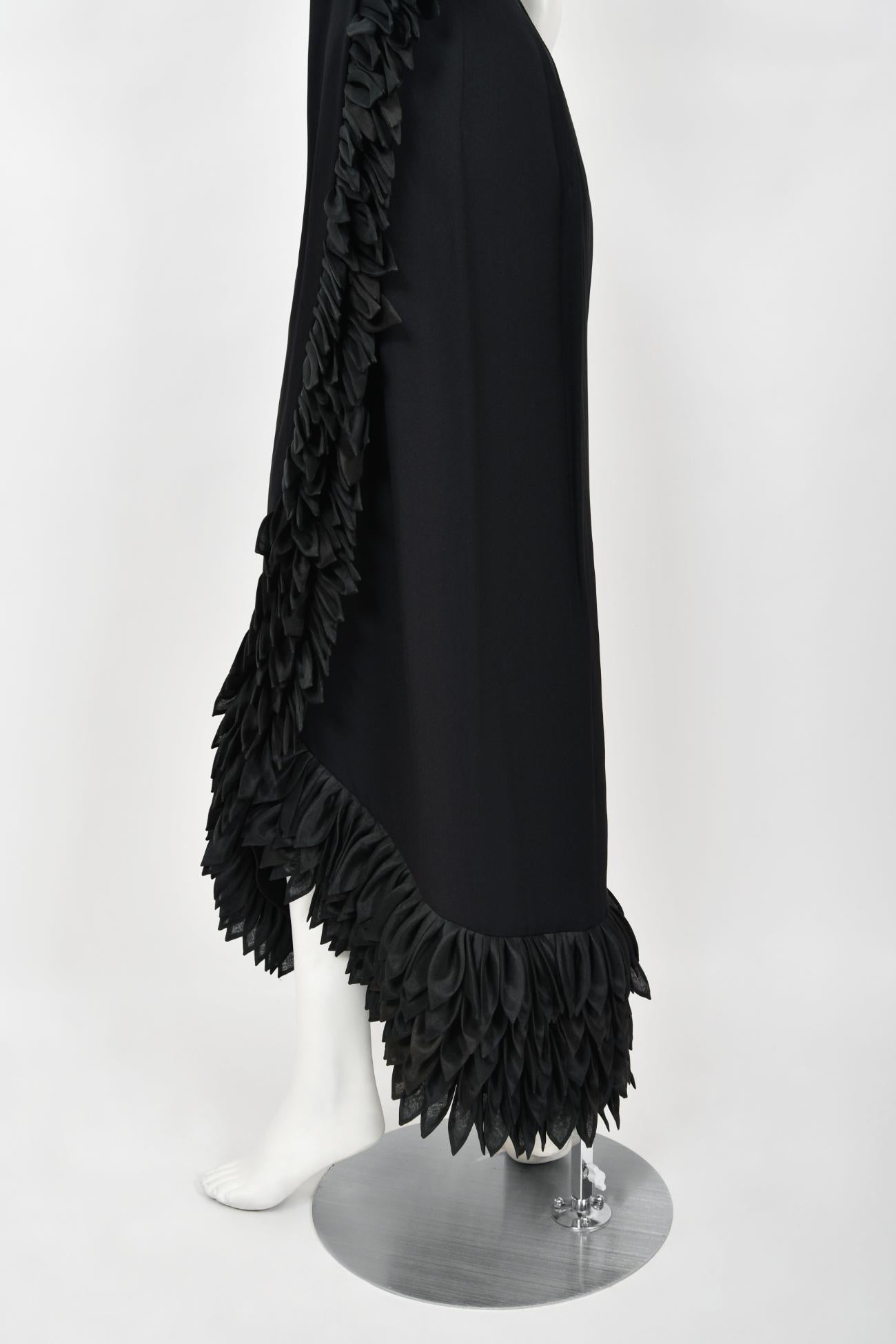 1959 Hall Ludlow Couture Museum-Held Black Silk Appliquéd Petals Hourglass Gown  9