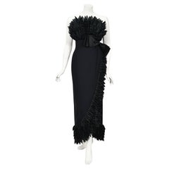 1959 Hall Ludlow Couture Museum-Held Black Silk Appliquéd Petals Hourglass Gown