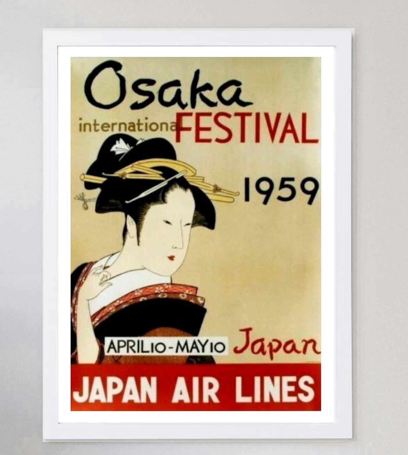 1959 Japan Air Lines, Osaka International Festival Original Vintage Poster In Good Condition For Sale In Winchester, GB