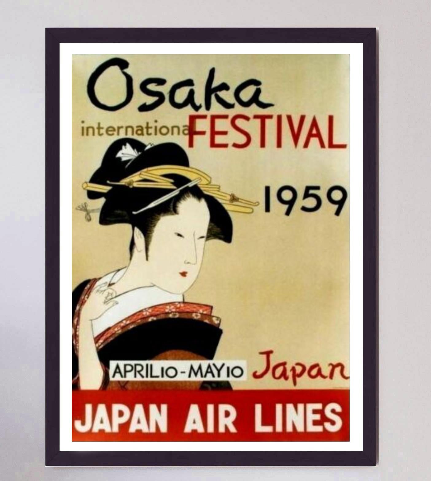 Mid-20th Century 1959 Japan Air Lines, Osaka International Festival Original Vintage Poster For Sale