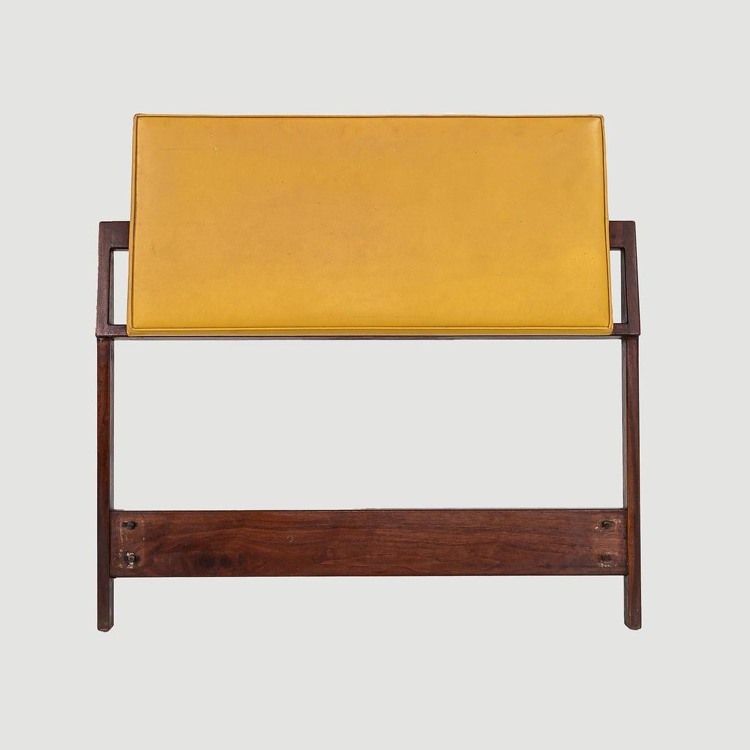 1959 Jens Risom Designs Twin Head & Footboard in Walnut with Yellow Vinyl Panel For Sale 4