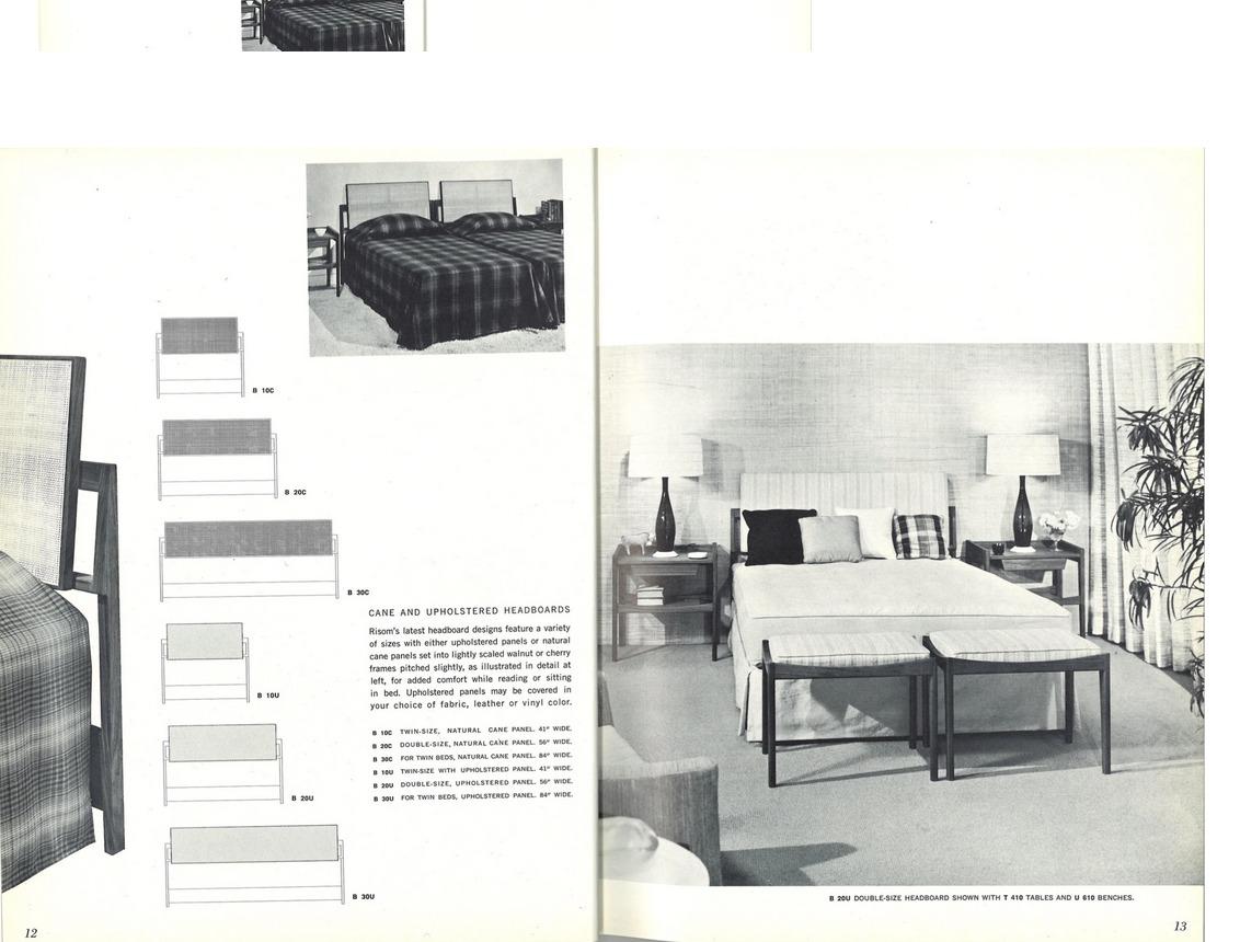1959 Jens Risom Designs Twin Head & Footboard in Walnut with Yellow Vinyl Panel For Sale 5