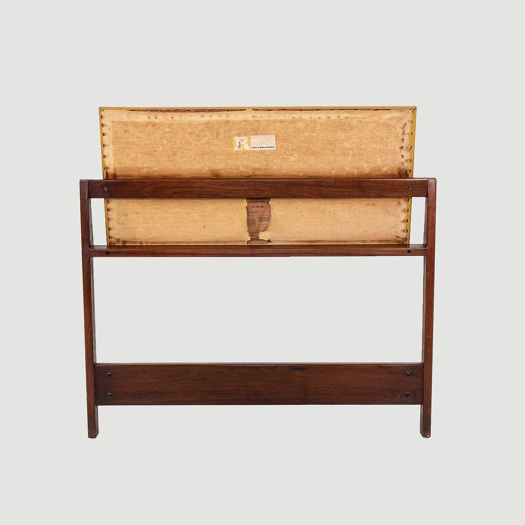 American 1959 Jens Risom Designs Twin Head & Footboard in Walnut with Yellow Vinyl Panel For Sale