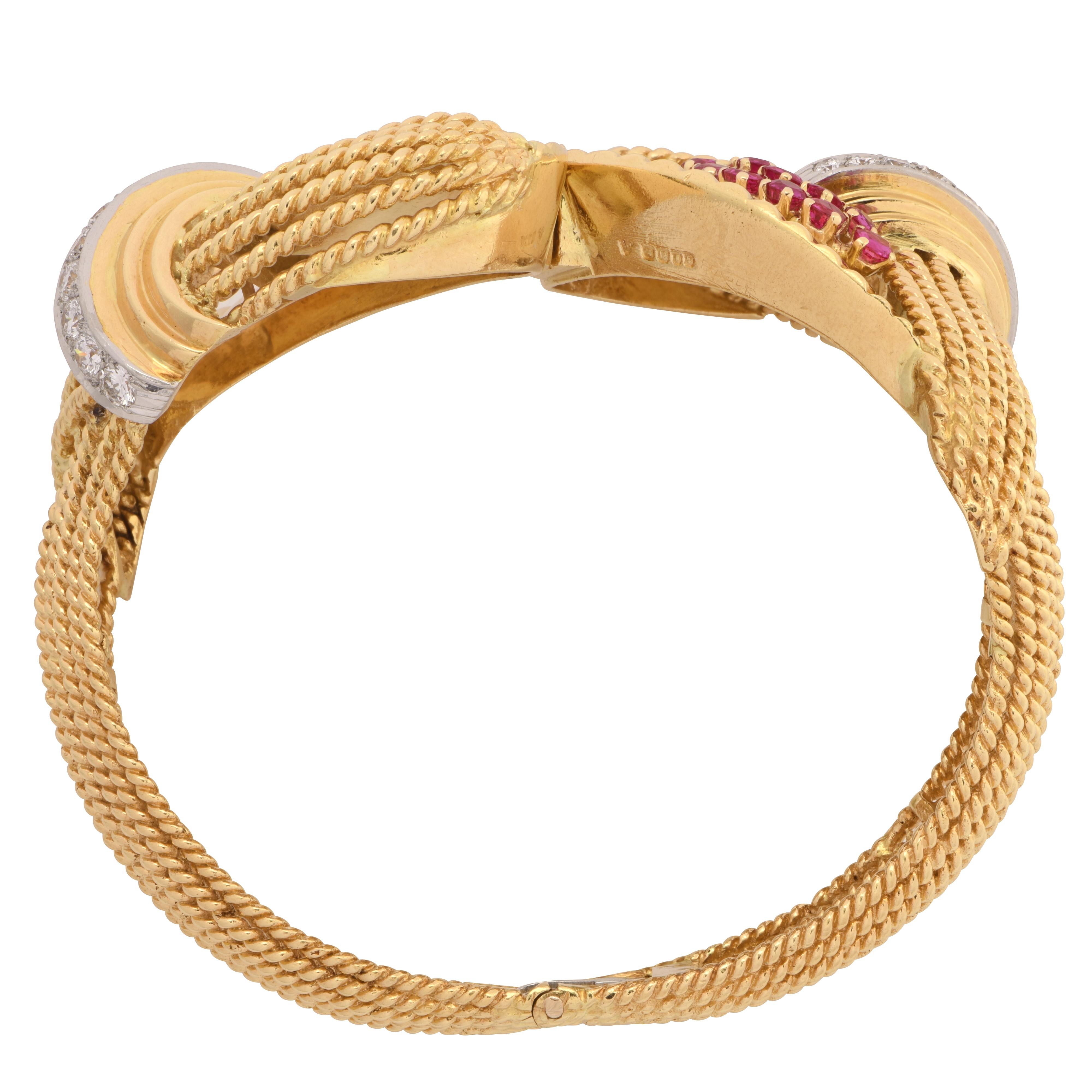 Round Cut 1959 Kutchinsky London  Ruby Diamond Gold Bangle Bracelet
