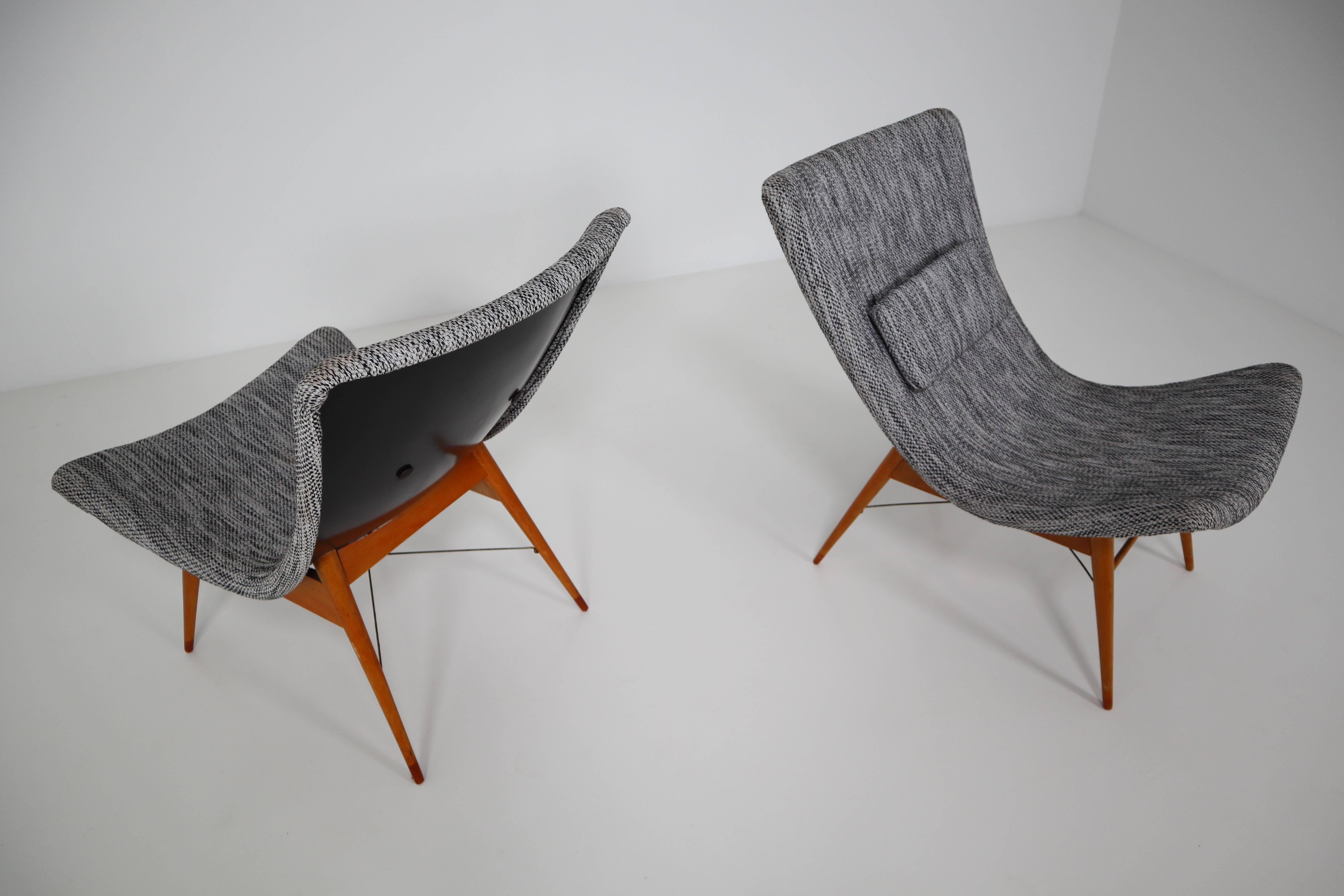 Wool Mid-Century Fiberglass  Lounge Chairs by Miroslav Navratil for Cesky Nabytek