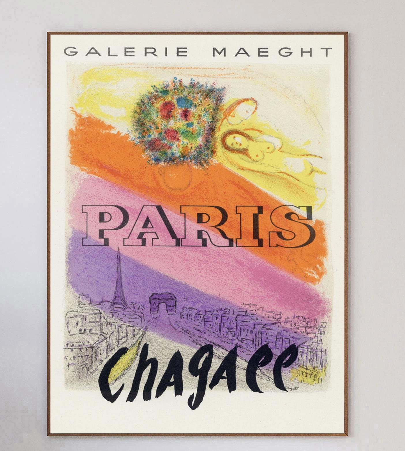 Wunderschöne Lithografie mit einem Werk des französischen jüdischen Künstlers und Pioniers der Moderne Marc Chagall. Das Design 