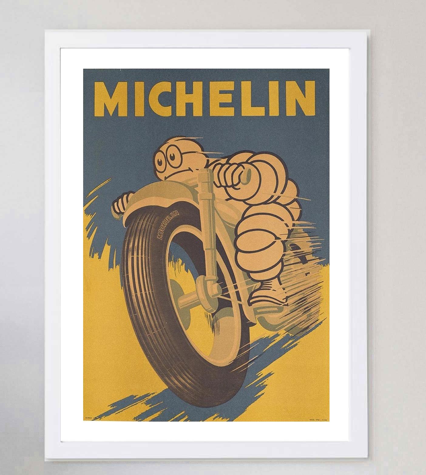 Milieu du XXe siècle Affiche vintage originale Michelin, 1959, Motocyclette en vente