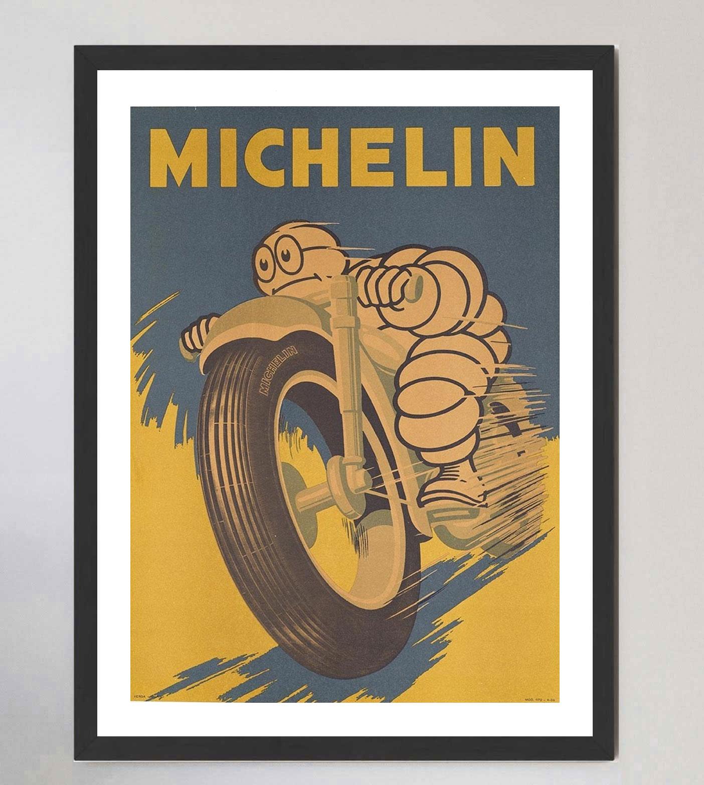 Lin Affiche vintage originale Michelin, 1959, Motocyclette en vente
