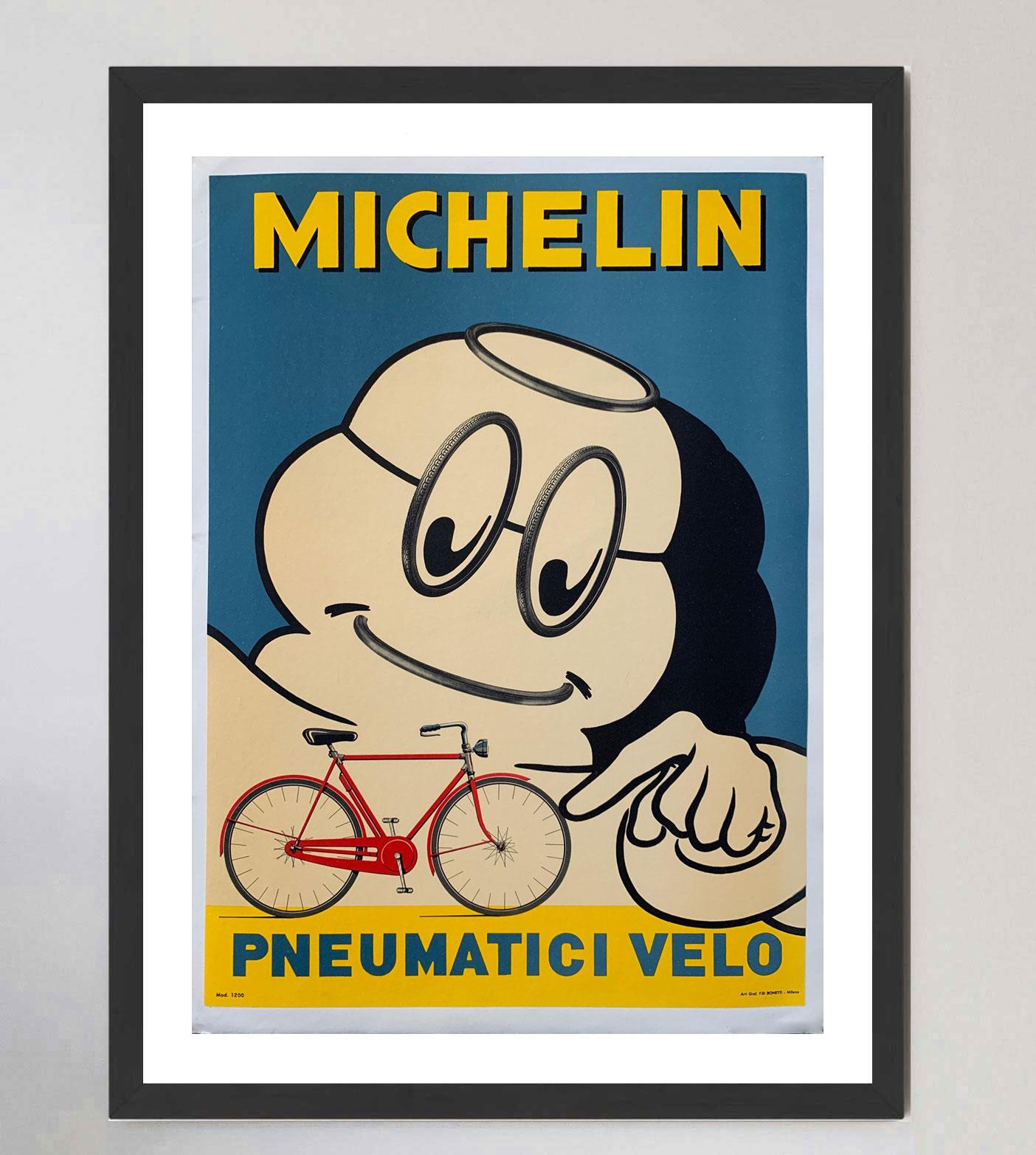 Linen 1959 Michelin Pneumatici Velo Original Vintage Poster For Sale