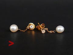 1959 Nordic Drop Dangle Earrings Diamonds Pearls 18K Gold Platinum / 2.3gr