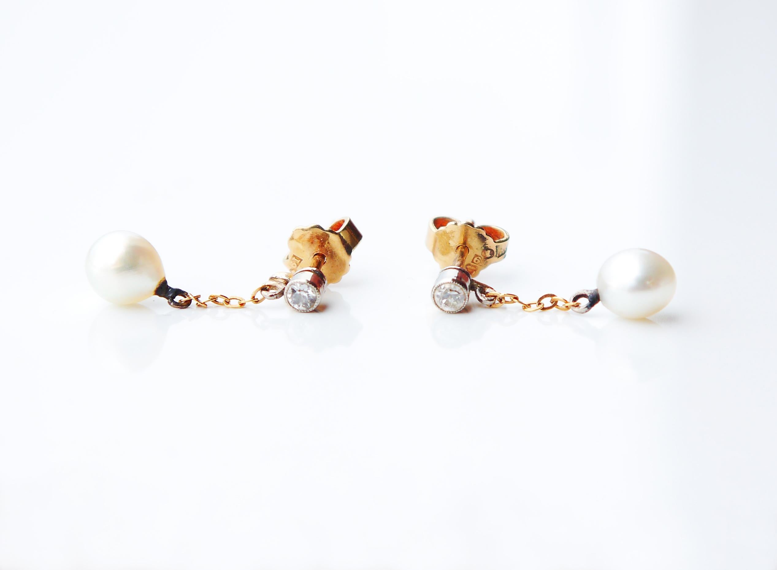 Old European Cut 1959 Nordic Drop Dangle Earrings Diamonds Pearls 18K Gold Platinum / 2.3gr For Sale