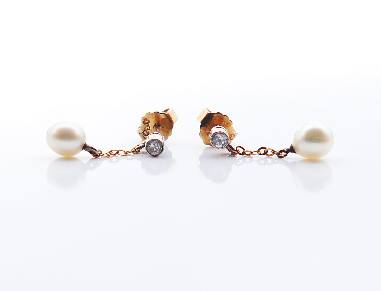 1959 Nordic Drop Dangle Earrings Diamonds Pearls 18K Gold Platinum / 2.3gr For Sale 2