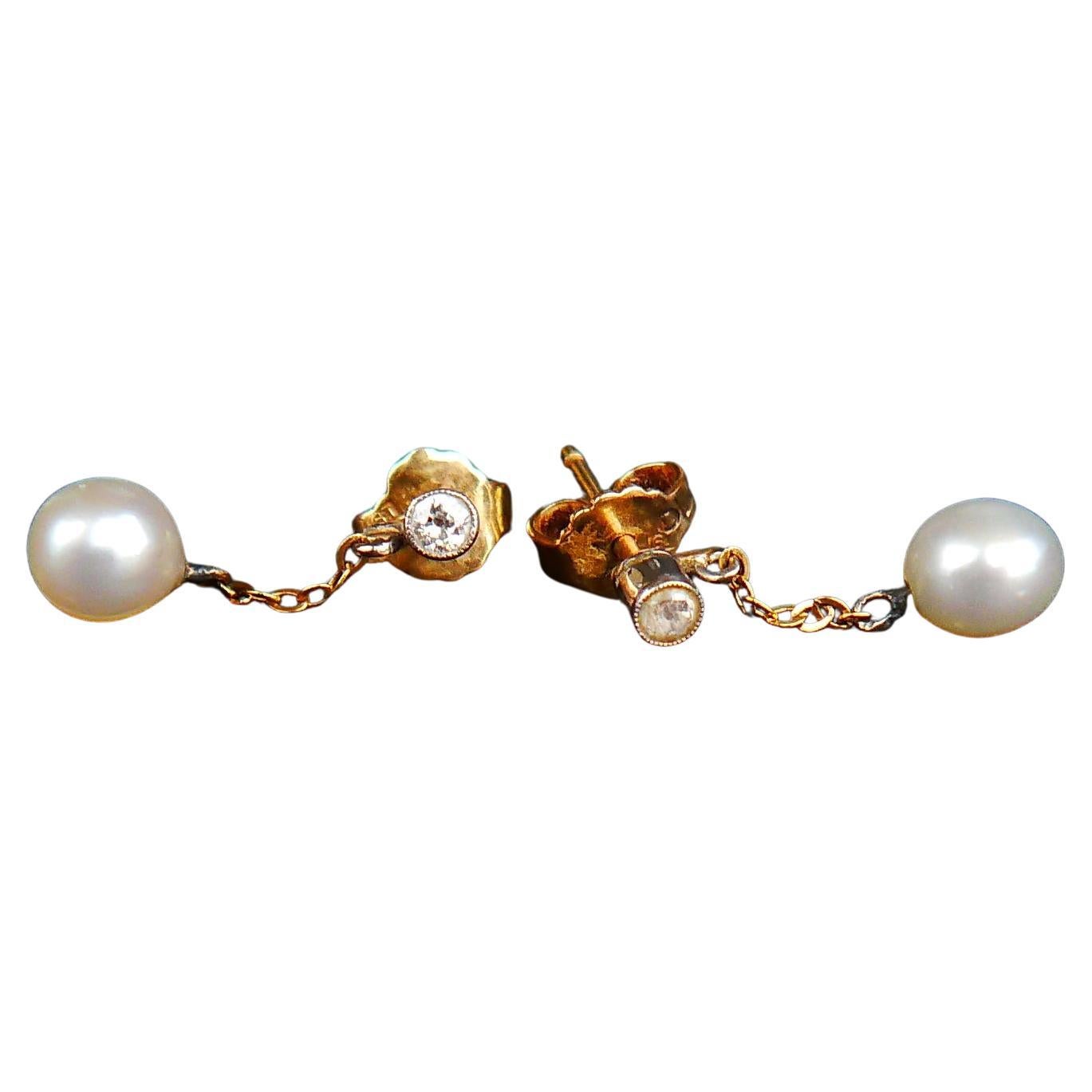1959 Nordic Drop Dangle Earrings Diamonds Pearls 18K Gold Platinum / 2.3gr For Sale