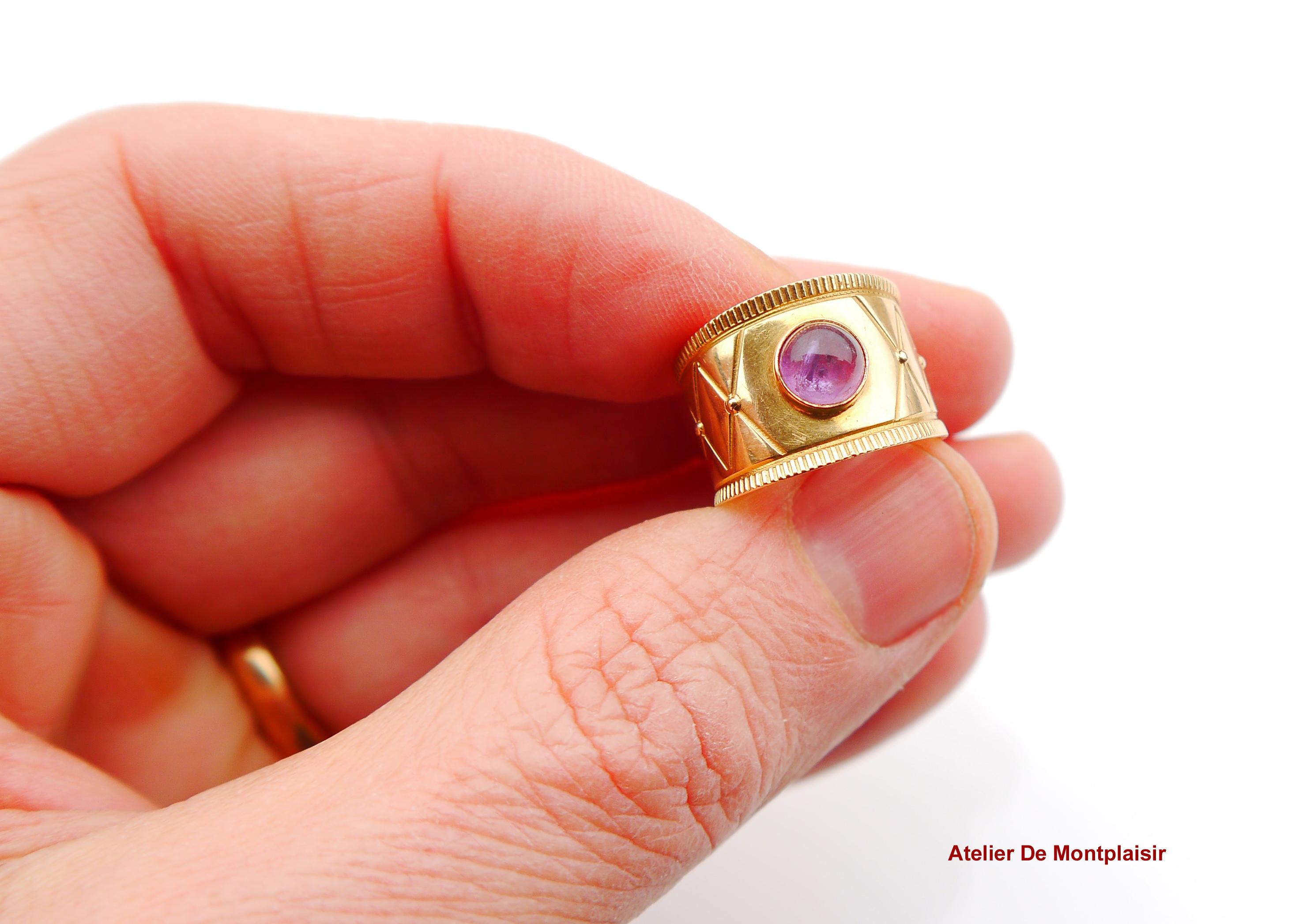 1959 Nordischer Ring Amethyst massiv 18K Gold Ø 5.5 US / 4 gr im Angebot 5