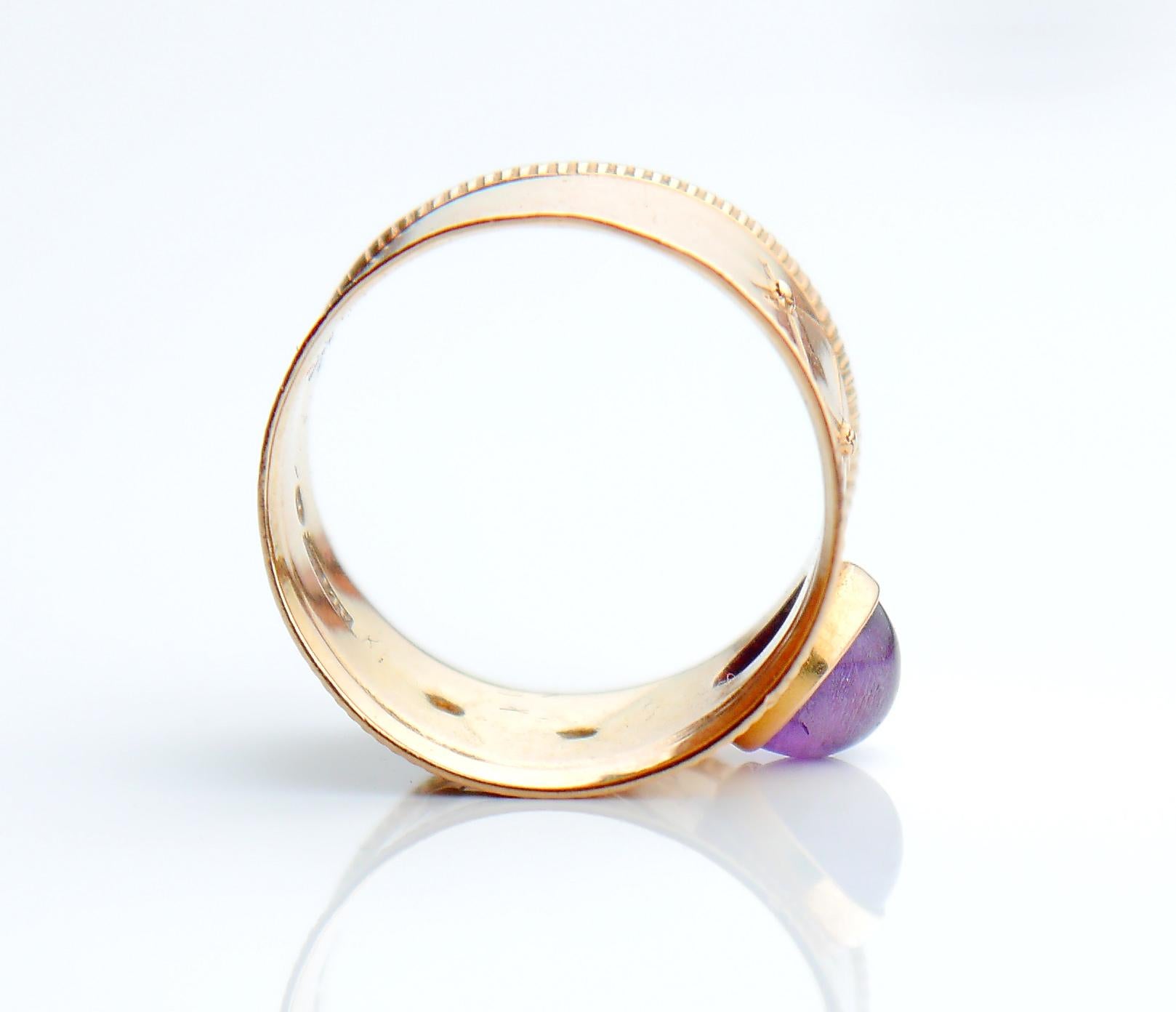 1959 Nordischer Ring Amethyst massiv 18K Gold Ø 5.5 US / 4 gr (Cabochon) im Angebot
